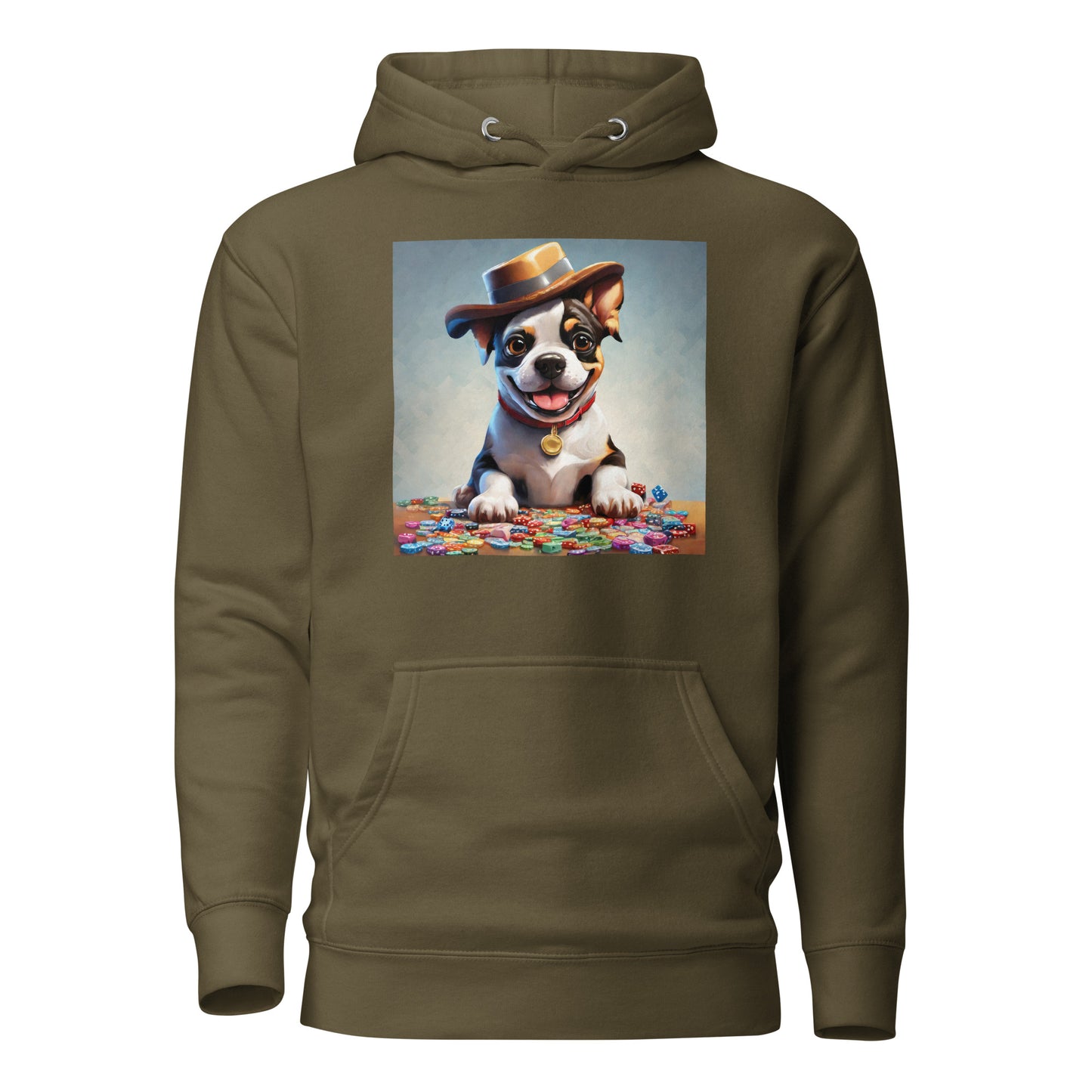 Lucky Dog Poker Night Men's Hoodie Military Green