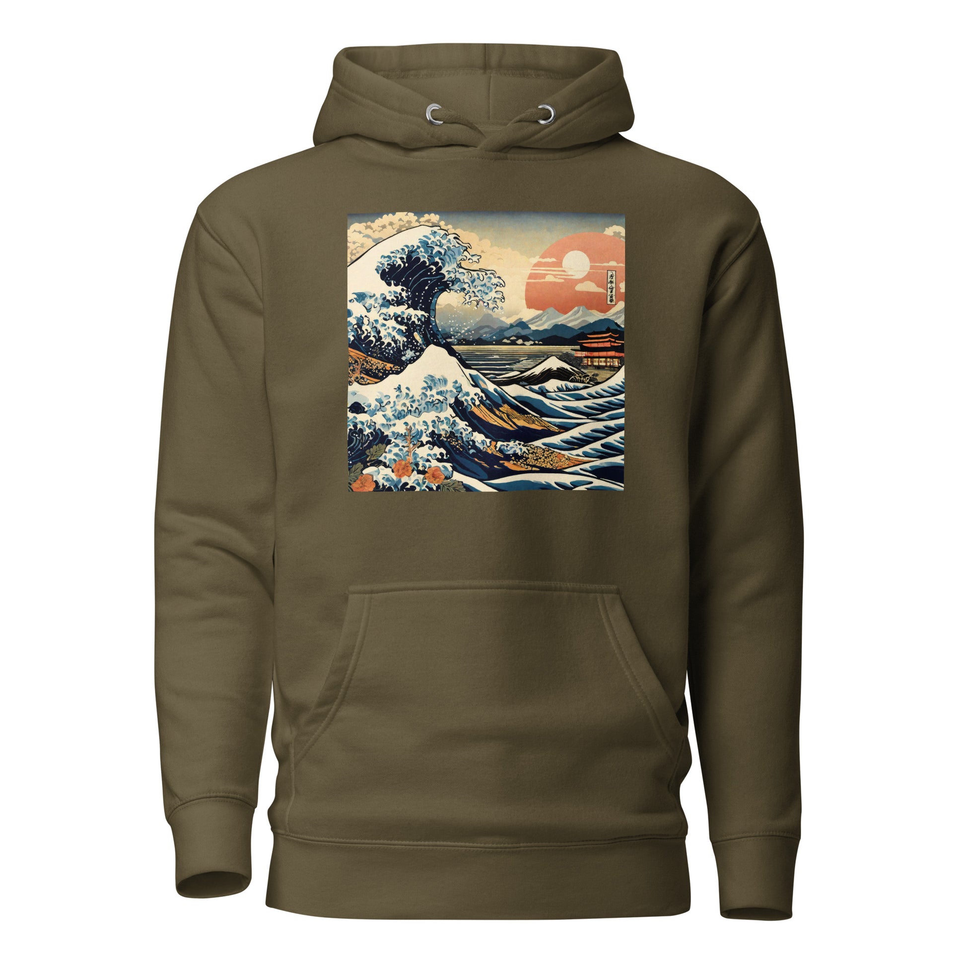 Ukiyo-e Wave Men's Hoodie Military Green