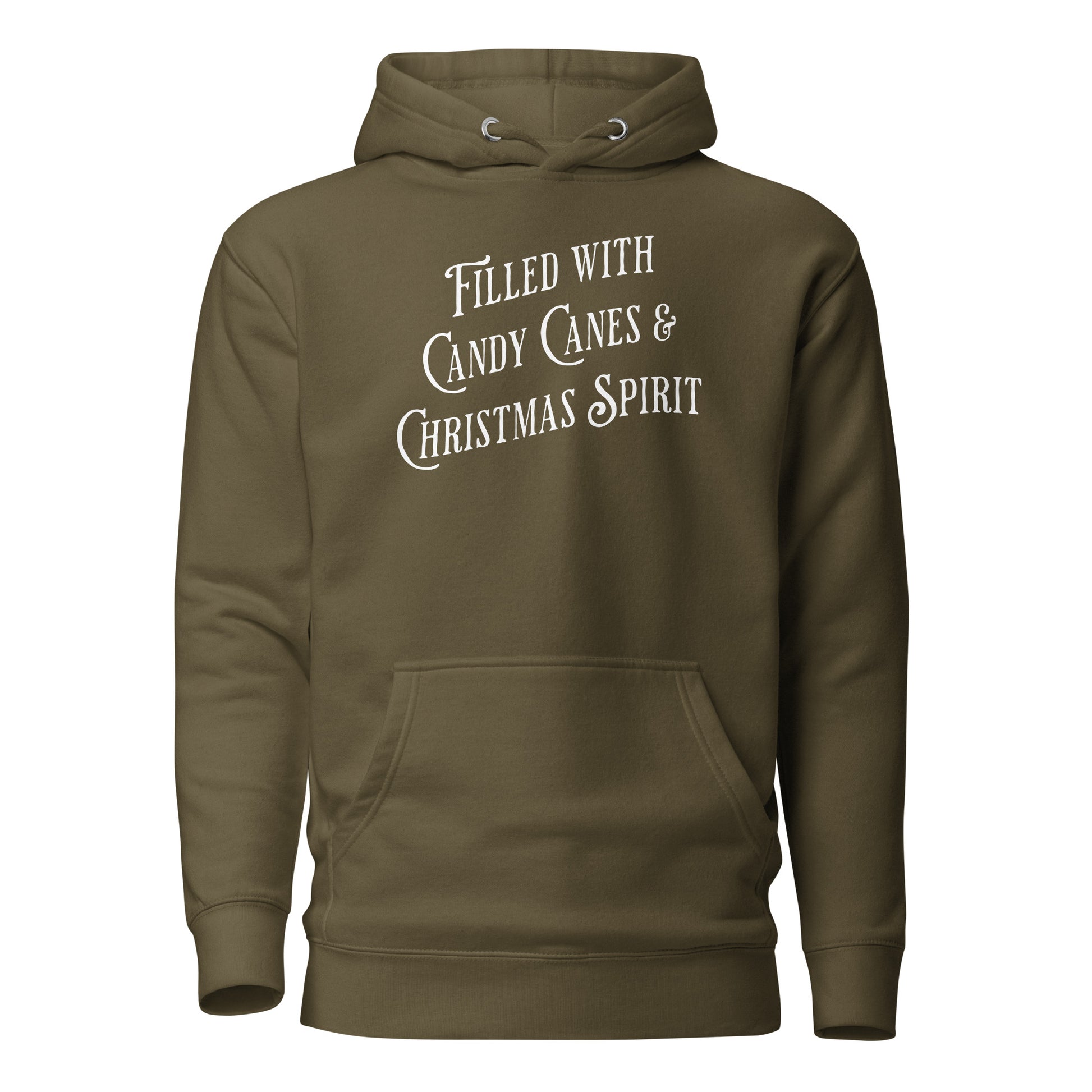 Filled with Candy Canes & Christmas Spirit Men's Hoodie Military Green