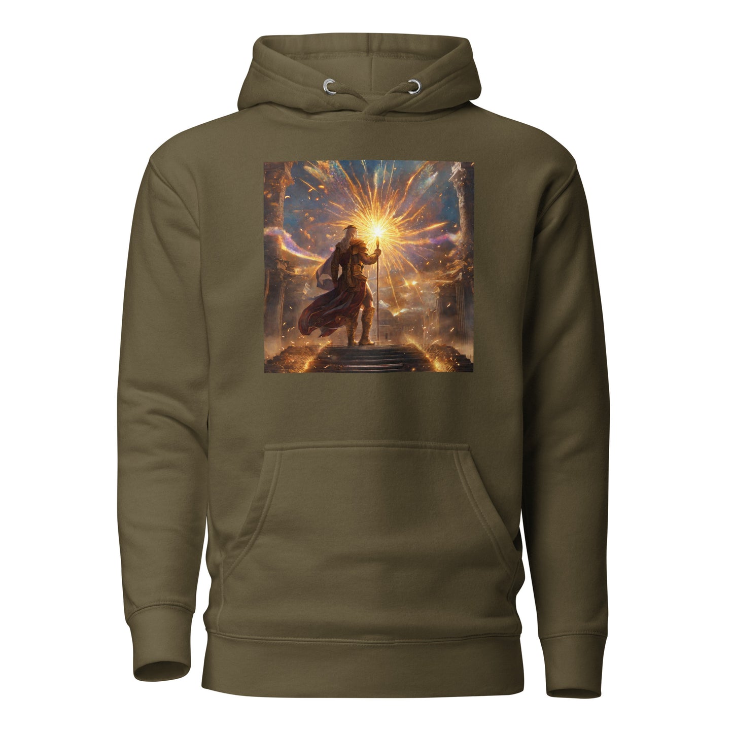 Zeus Creating Fireworks Men's 4th of July Hoodie Military Green