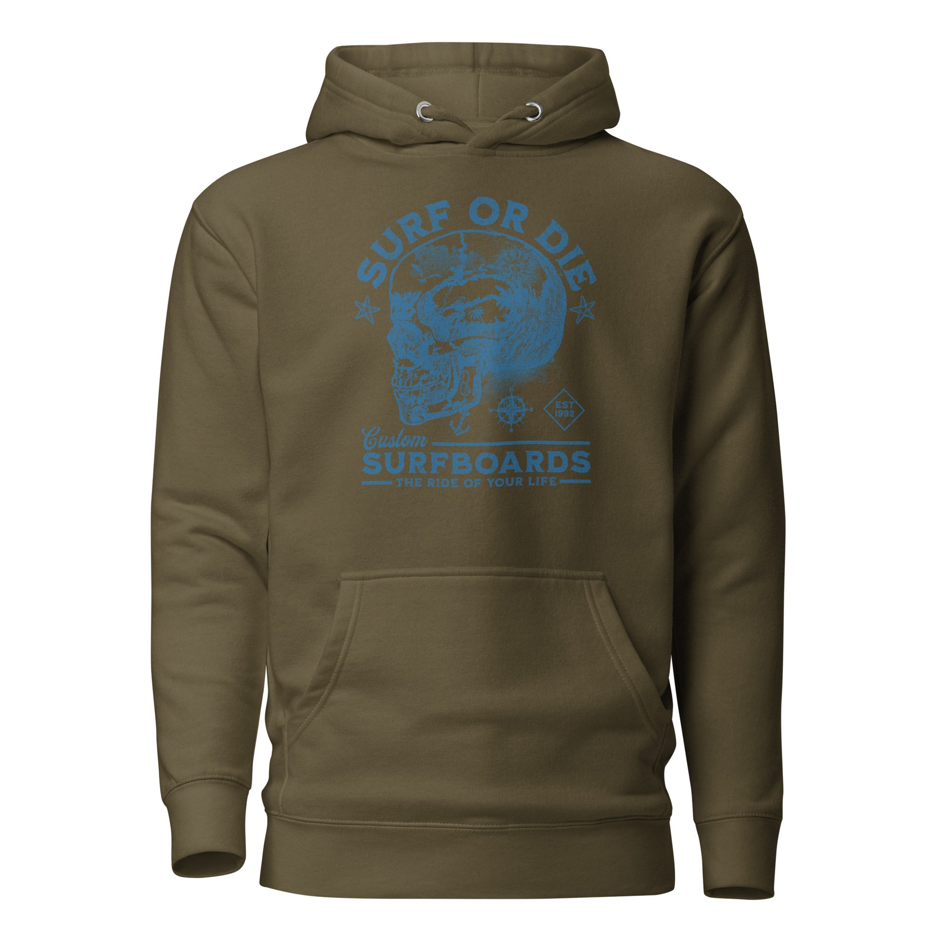 Surf or Die Surfboards Summer Hoodie for Men Military Green