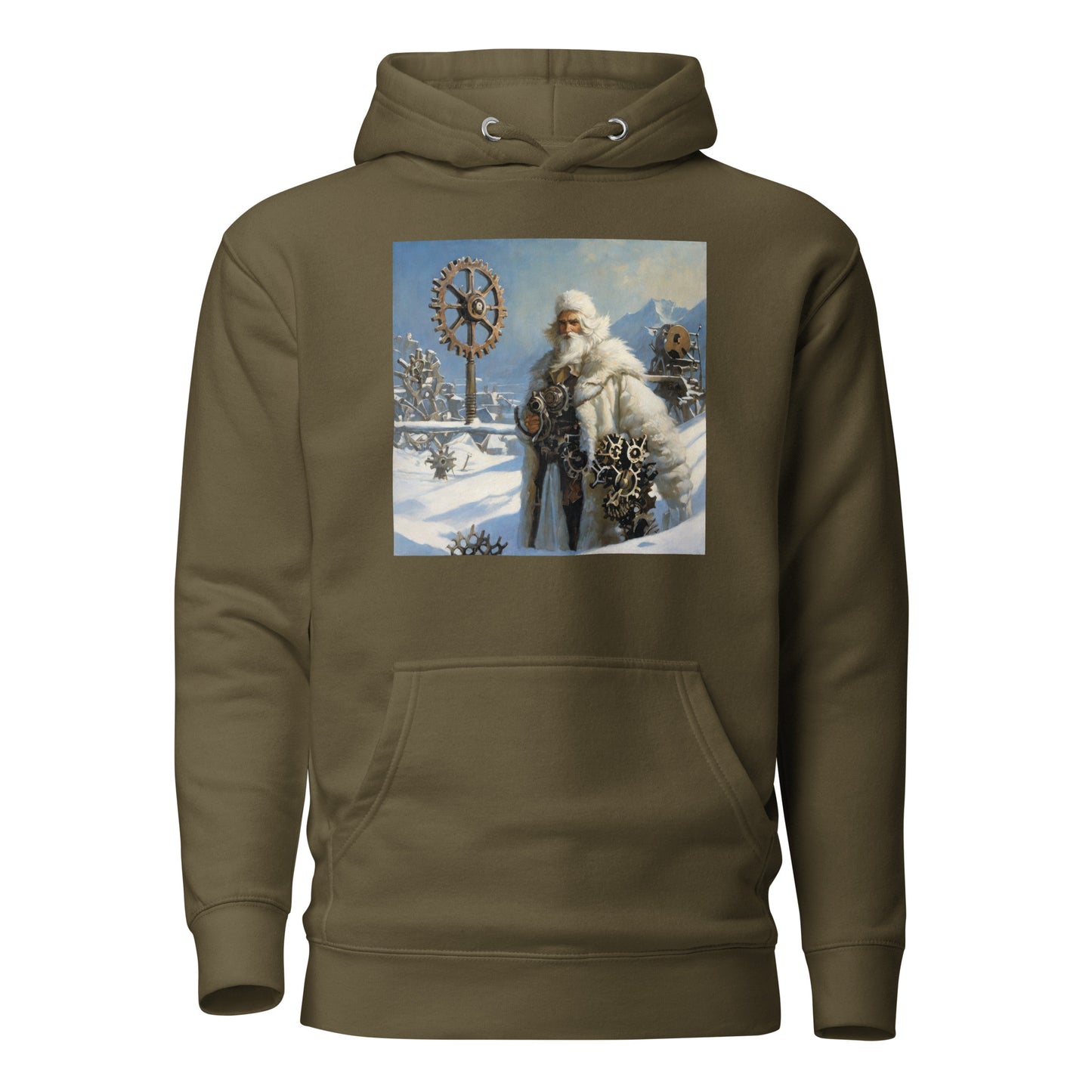 Frosty St Nick Santa Winter Christmas Hoodie for Men Military Green