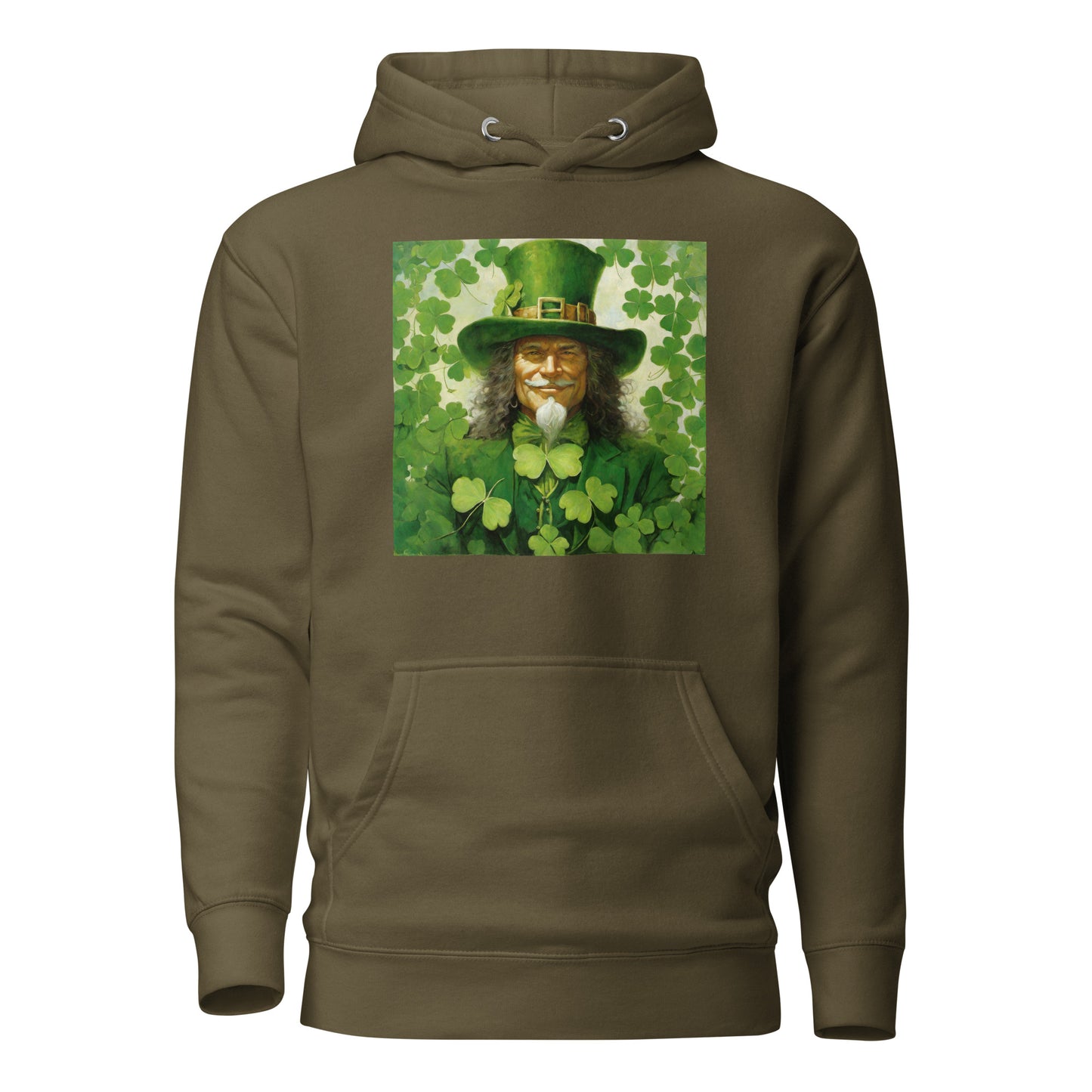 Leprechaun Shamrock Men's Hoodie for St Patty's Day Military Green