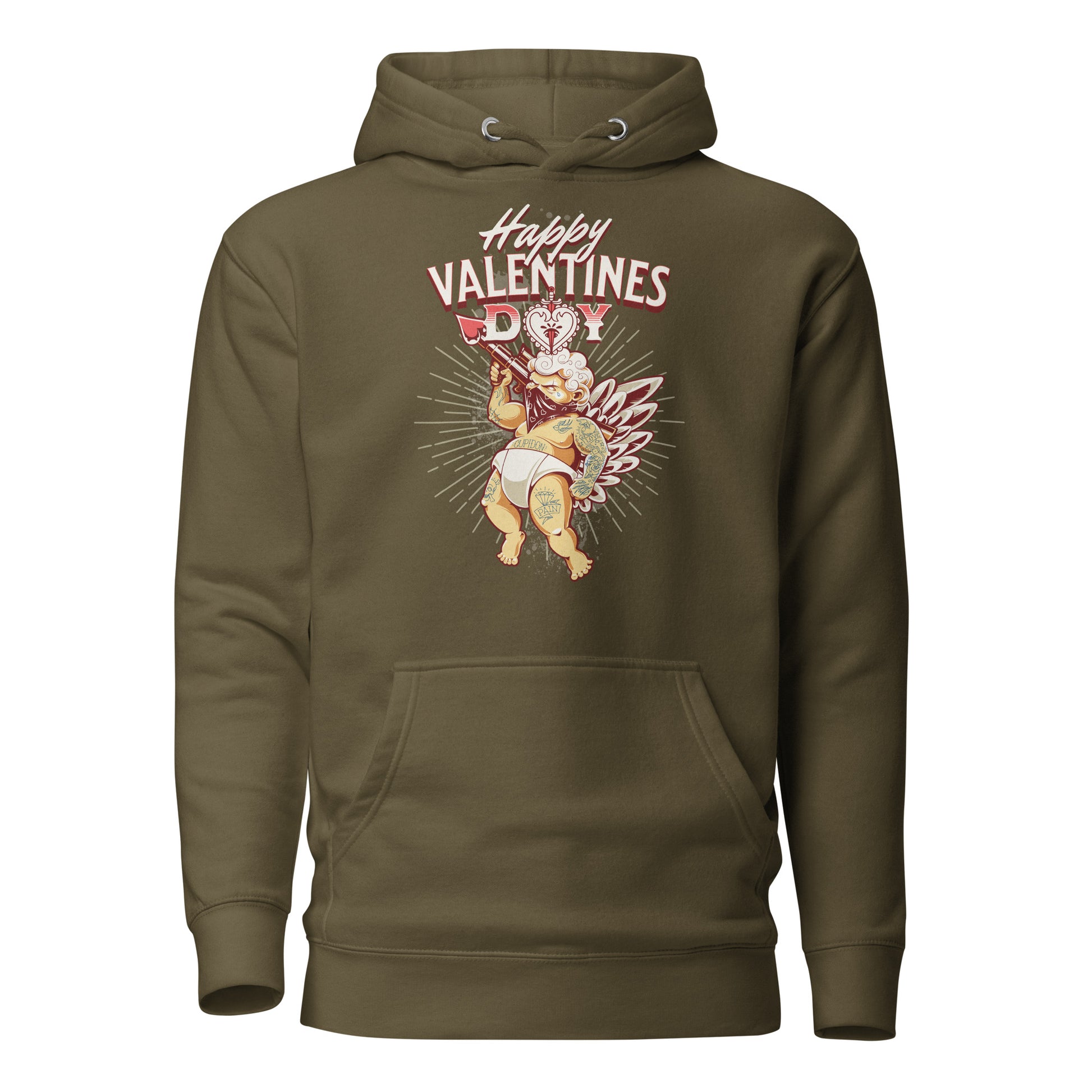 Inked Cupid Men's Valentine's Day Hoodie Military Green