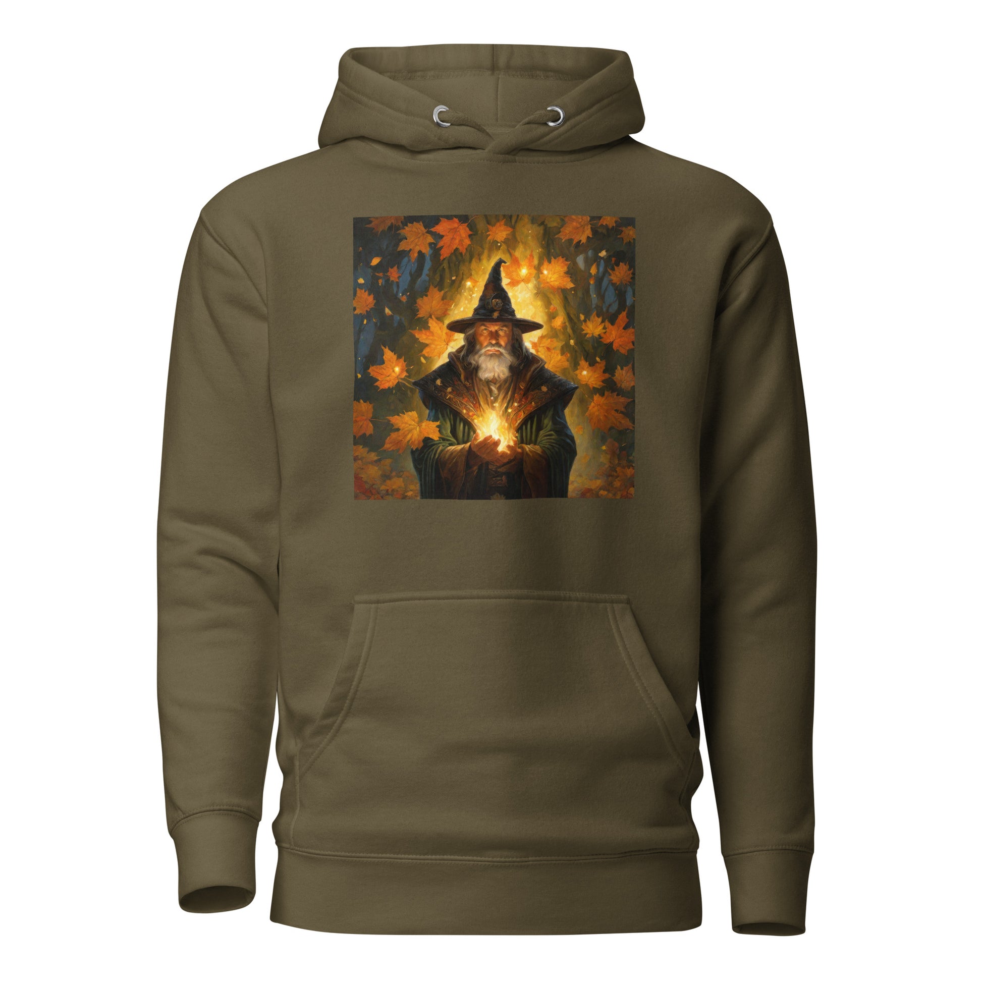 Autumn Wizard Making Fall Leaves Men's Graphic Hoodie Military Green