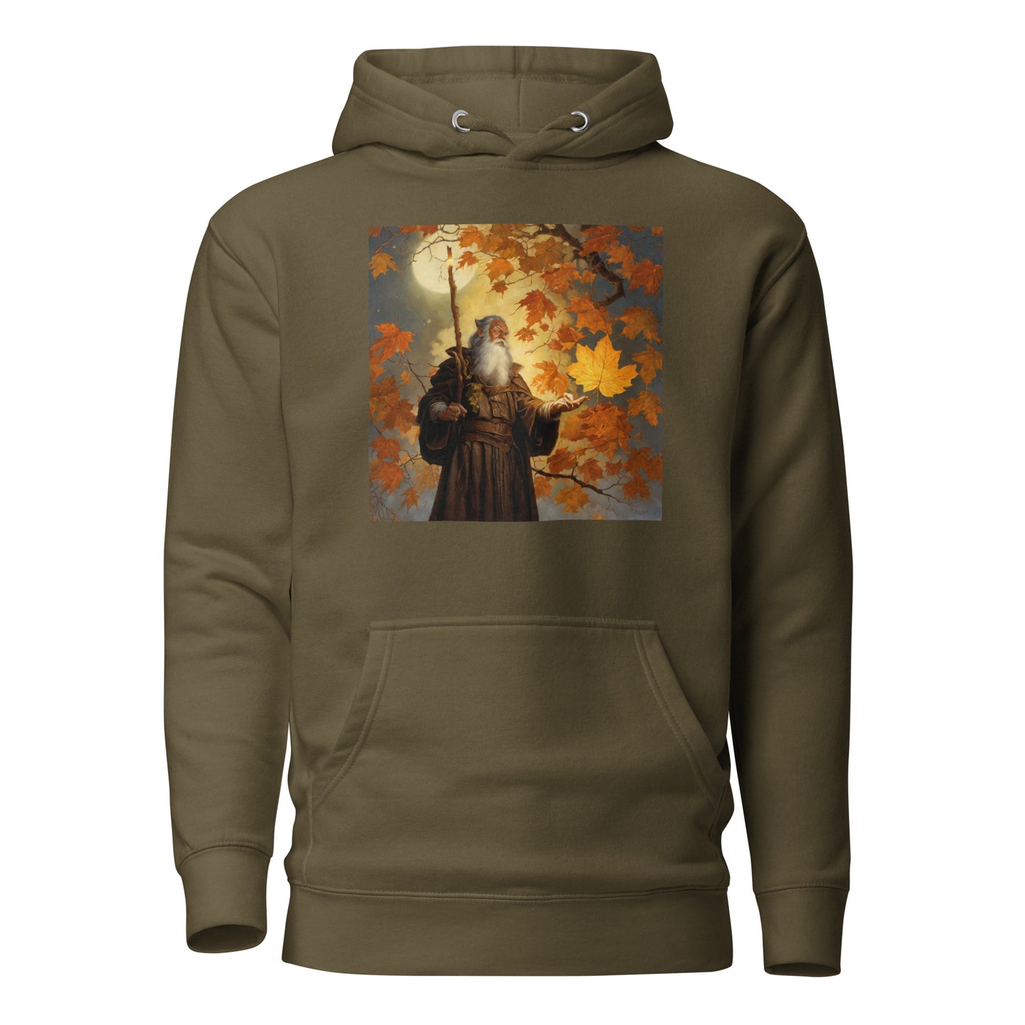 Mage Conjuring Fall Leaves Men's Hoodie Military Green