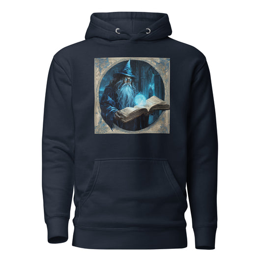 Wizard with Spell Book Men's Hoodie Navy Blazer