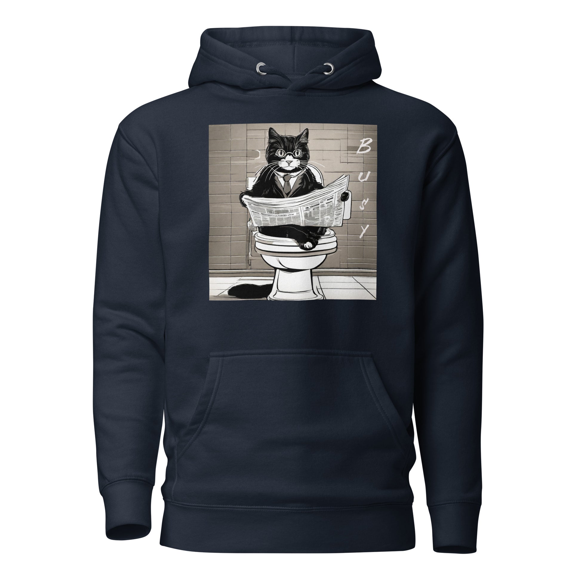 Busy Cat Men's Funny Hoodie Navy Blazer