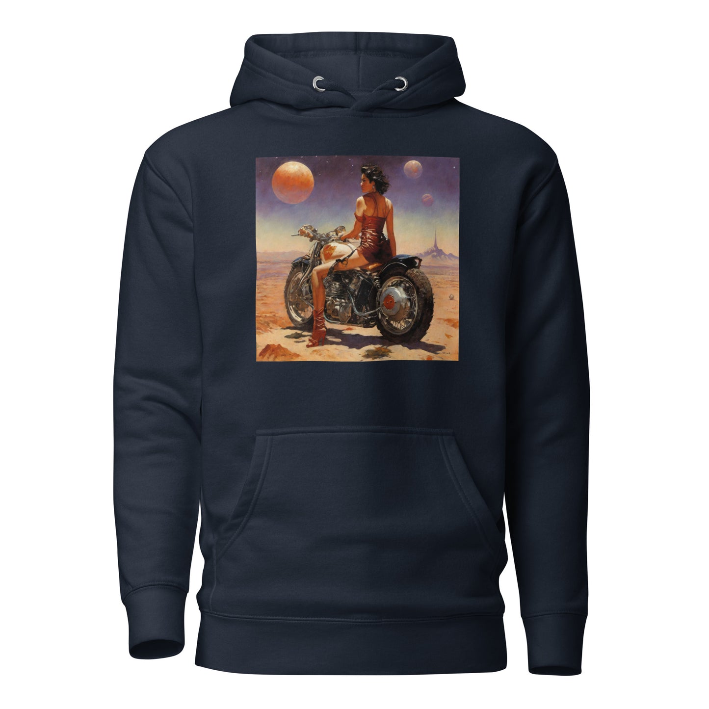 Biker Babe in Space Men's Sci-Fi Hoodie Navy Blazer