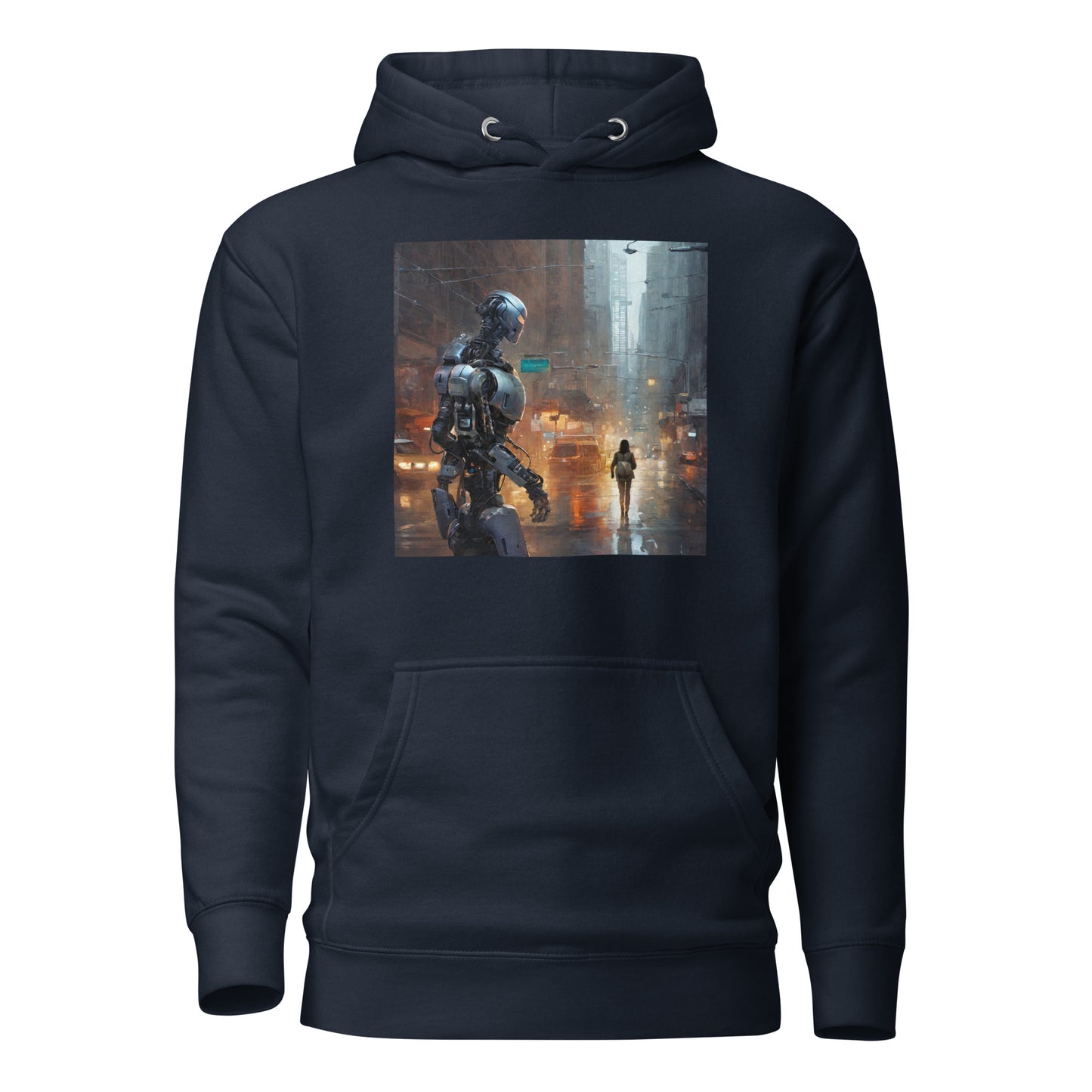 Cyborg in the City Men's Sci-Fi Hoodie Navy Blazer