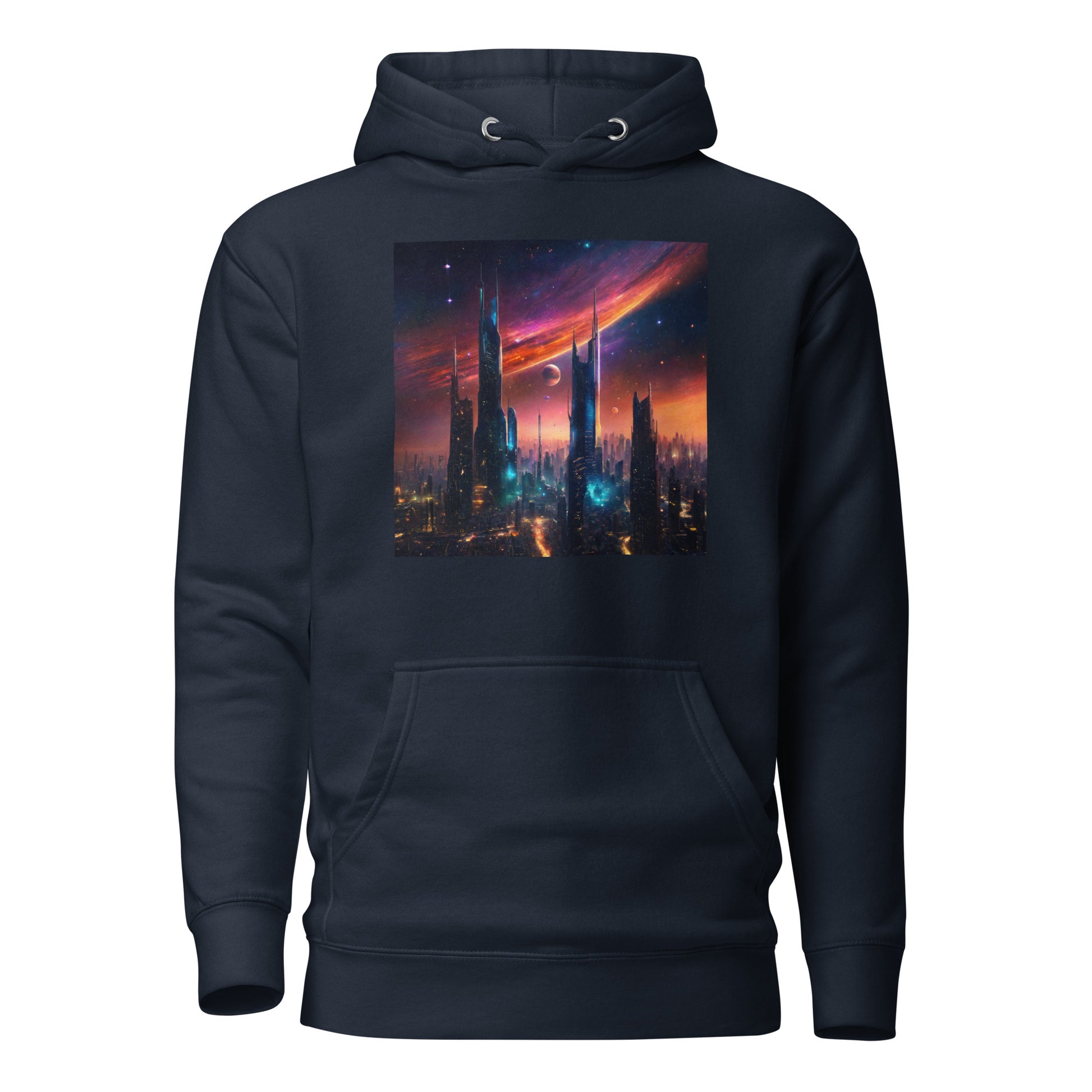 Futuristic Ciyscape Men's Pullover Sweatshirt Hoodie Navy Blazer