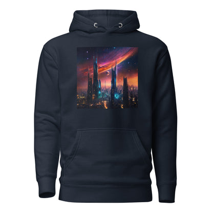 Futuristic Ciyscape Men's Pullover Sweatshirt Hoodie Navy Blazer