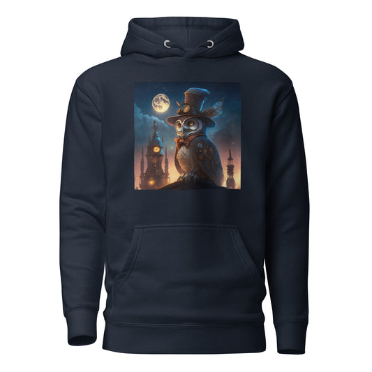 Moonlit Steampunk Owl Men's Graphic Hoodie Navy Blazer