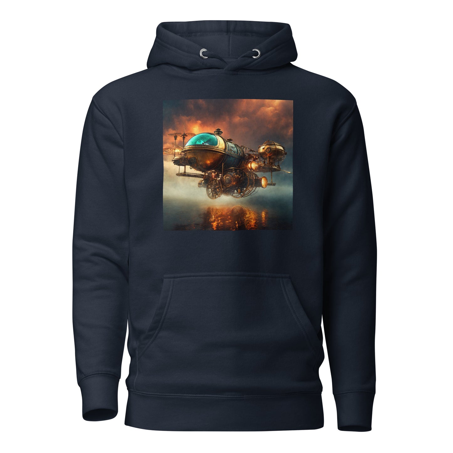 Majestic Sunset Airship Men's Steampunk Hoodie Navy Blazer