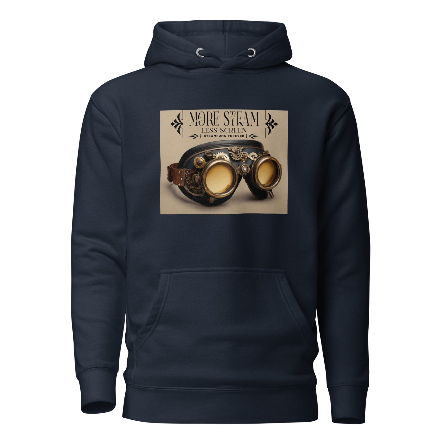 More Steam Less Screen Men's Steampunk Hoodie Navy Blazer