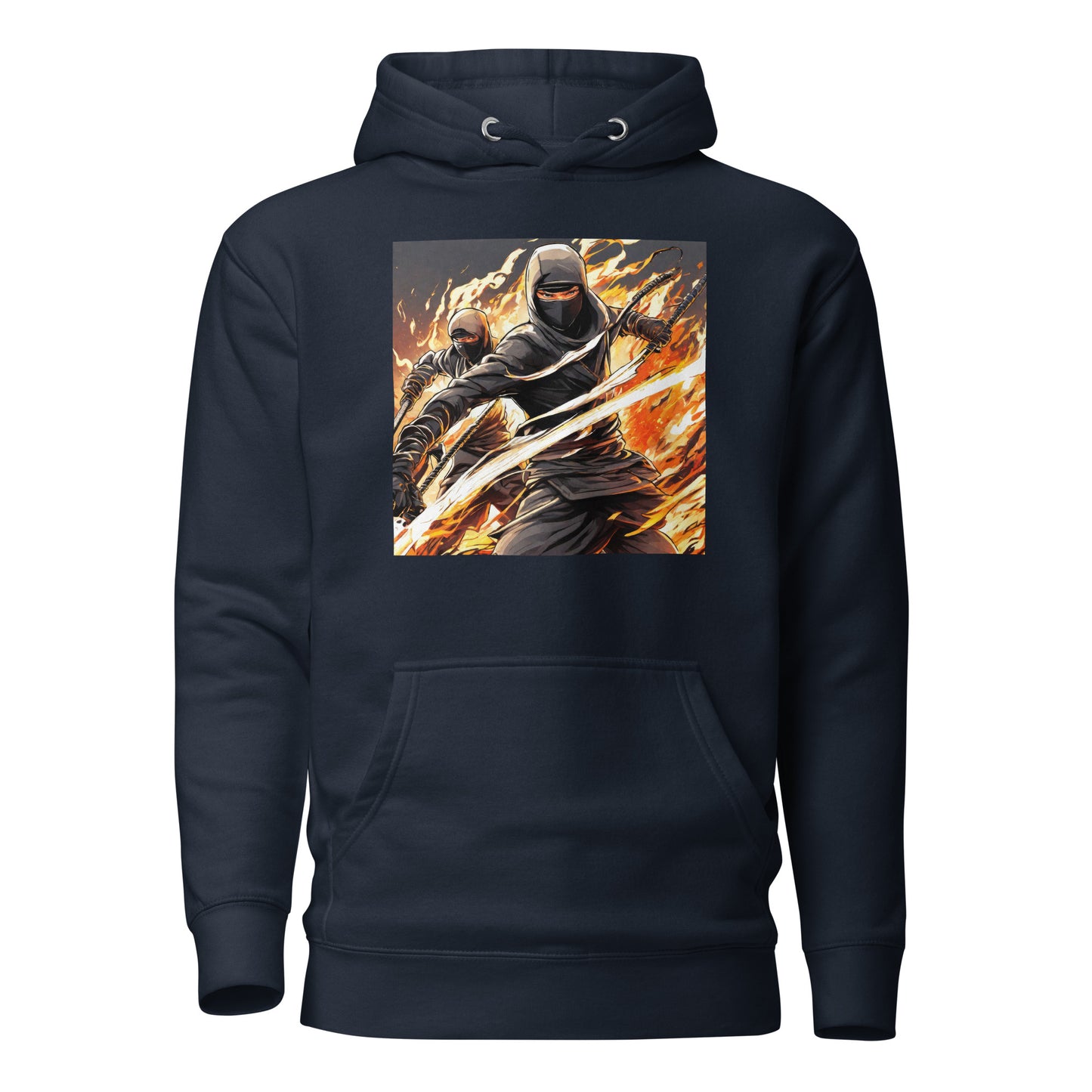 Flame-Wielding Assassin Men's Anime Hoodie Navy Blazer