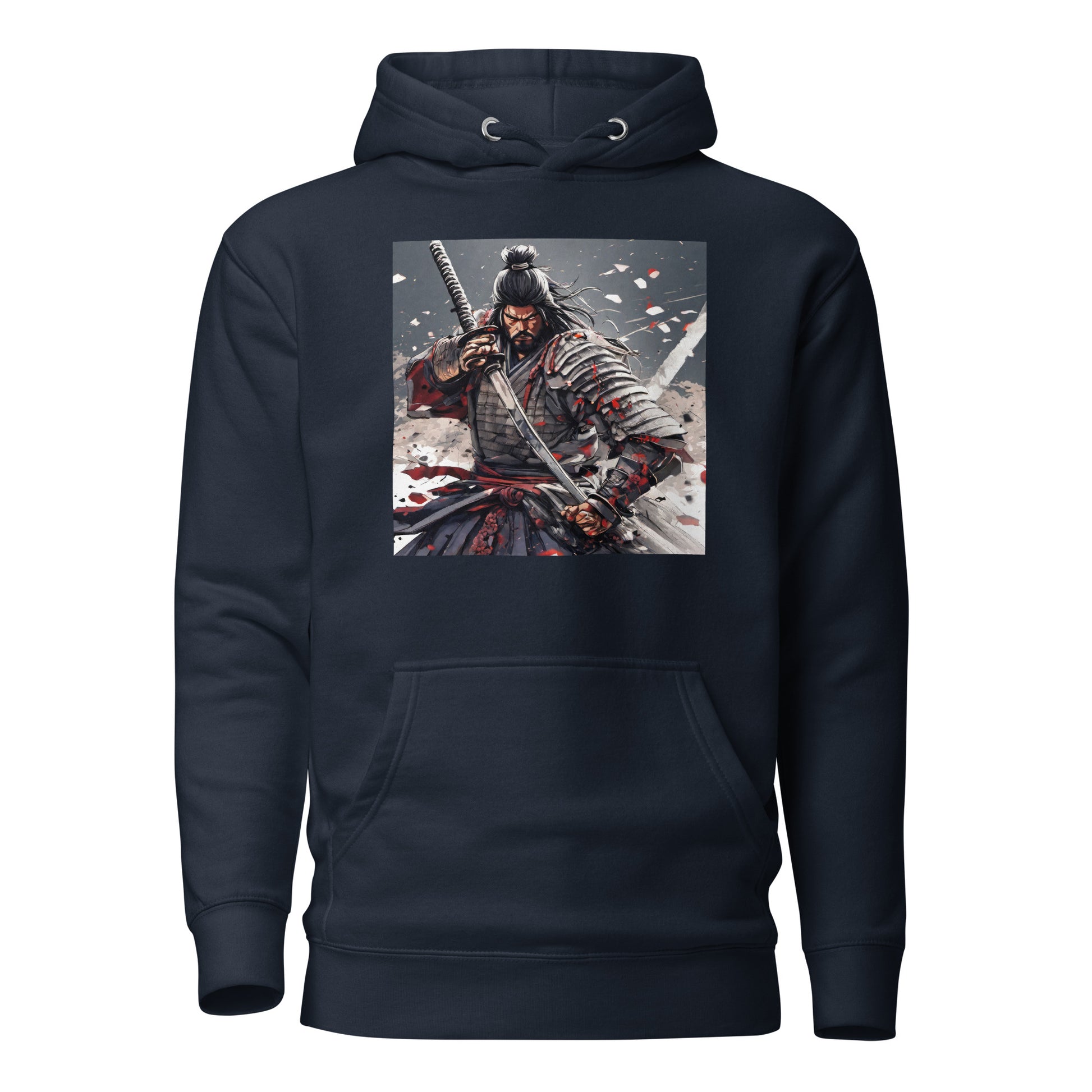 Fierce Samurai Men's Anime Hoodie Navy Blazer