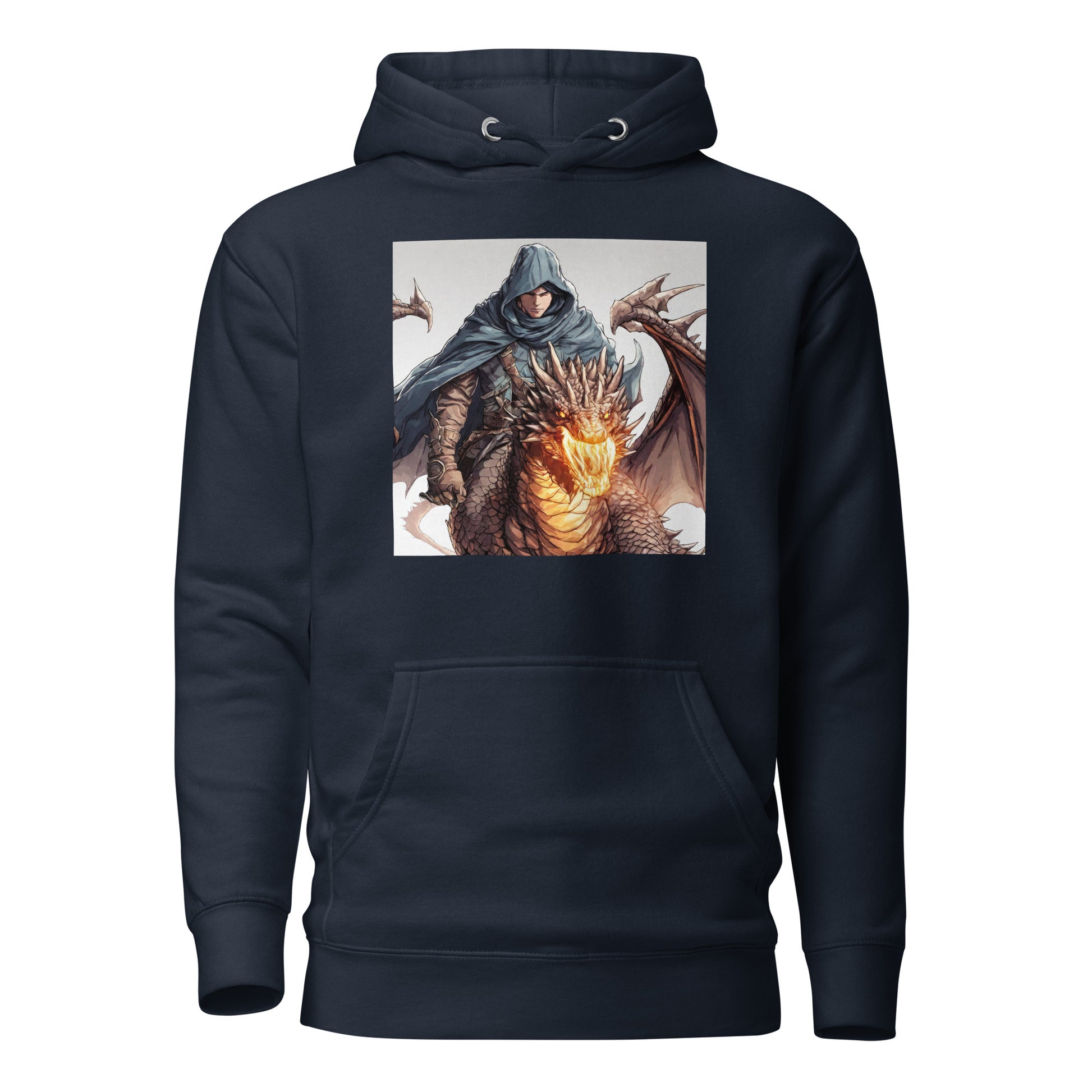 Hooded Knight, Fiery Dragon Men's Anime Hoodie Navy Blazer