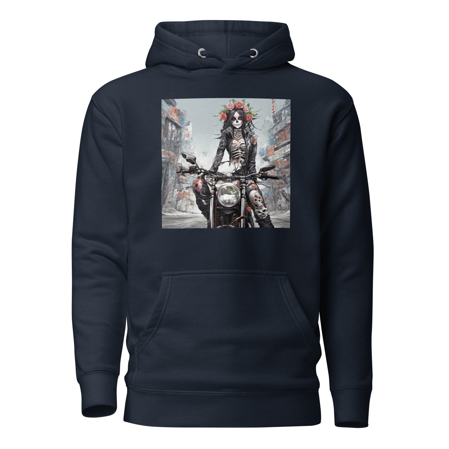 Day of the Dead Biker Men's Anime Hoodie Navy Blazer