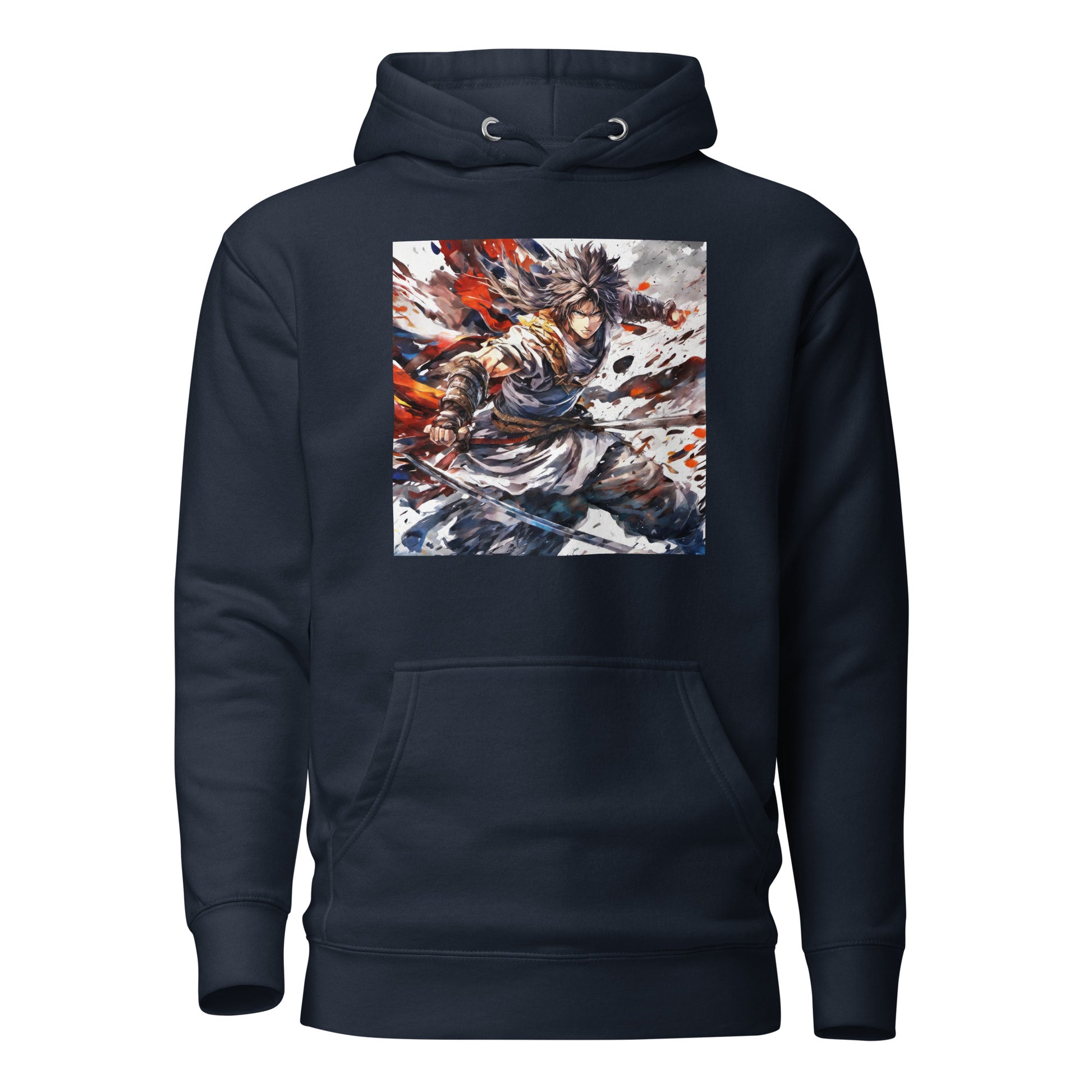 Mid Battle Action Men's Anime Hoodie Navy Blazer