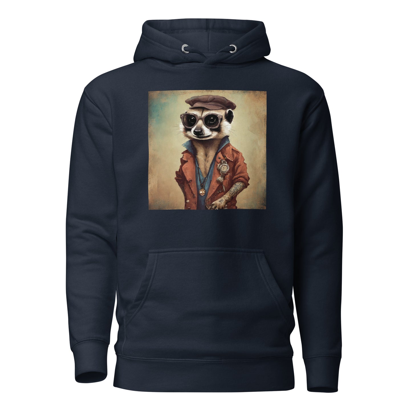 Hipster Ferret with Tattoos Men's Funny Hoodie Navy Blazer