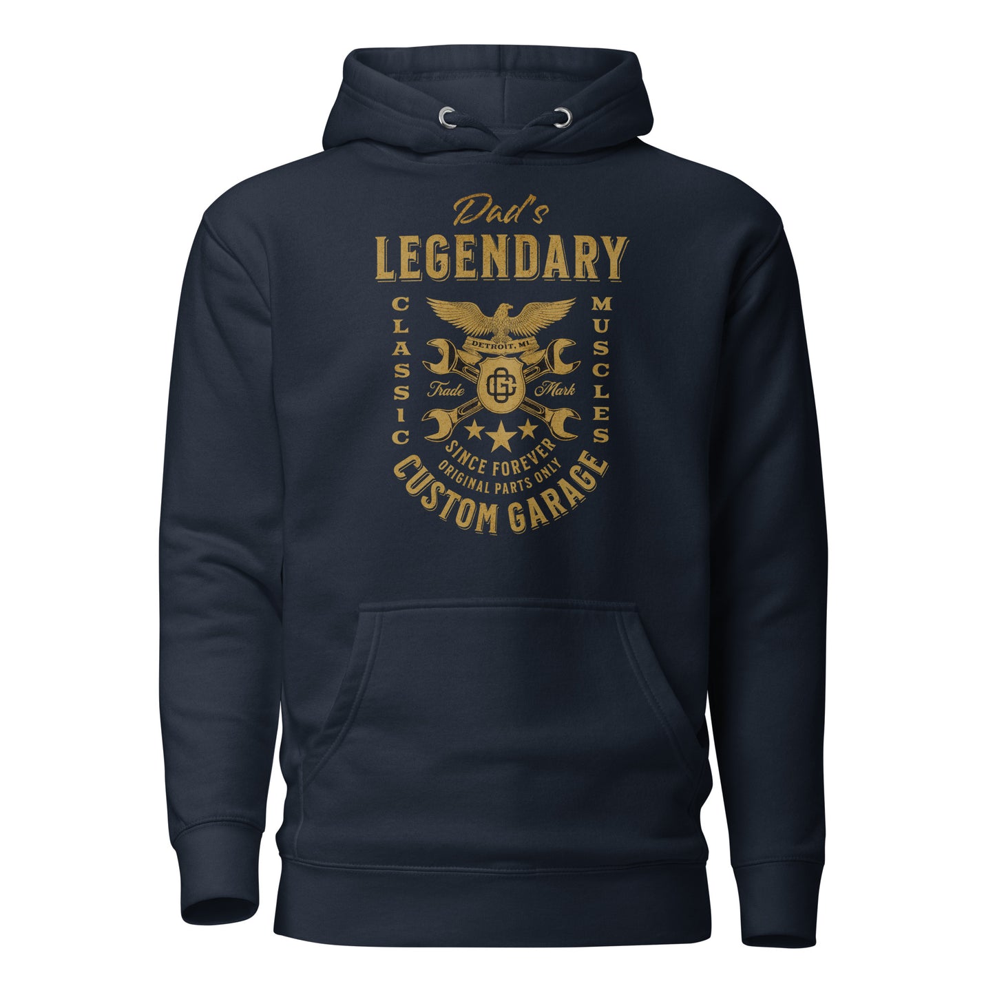 Dad's Legendary Custom Garage Hoodie Gift for Dad Navy Blazer