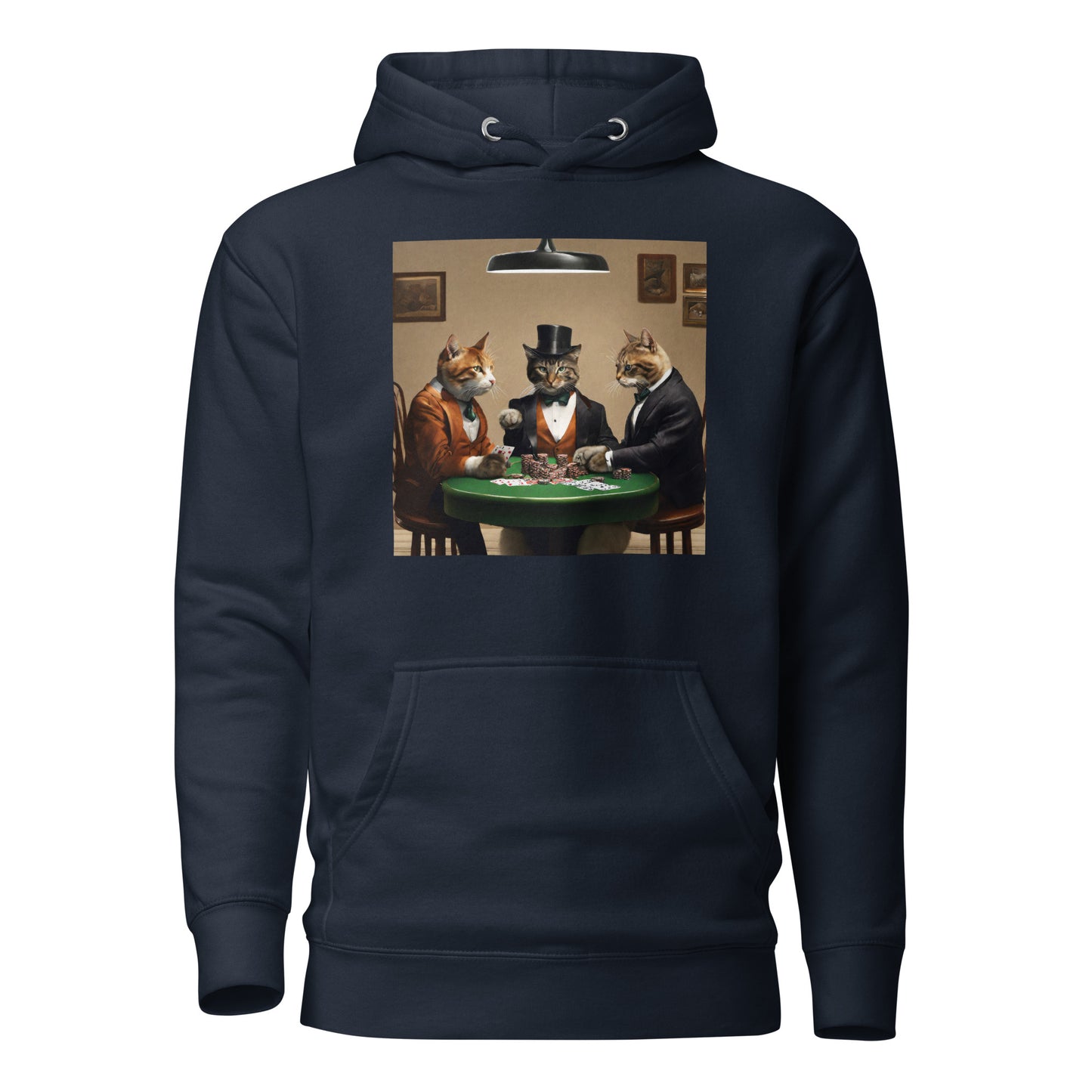 Cats Playing Poker Men's Funny Hoodie Navy Blazer