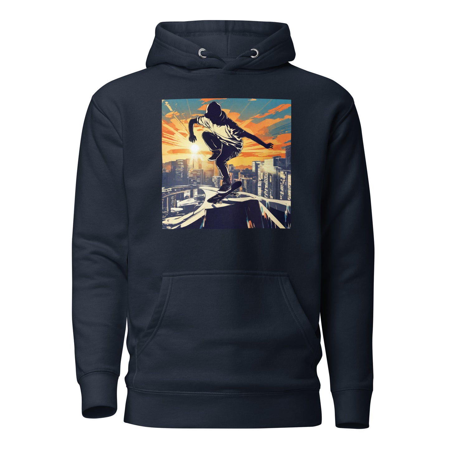 Skateboarding in the City Men's Graphic Hoodie Navy Blazer