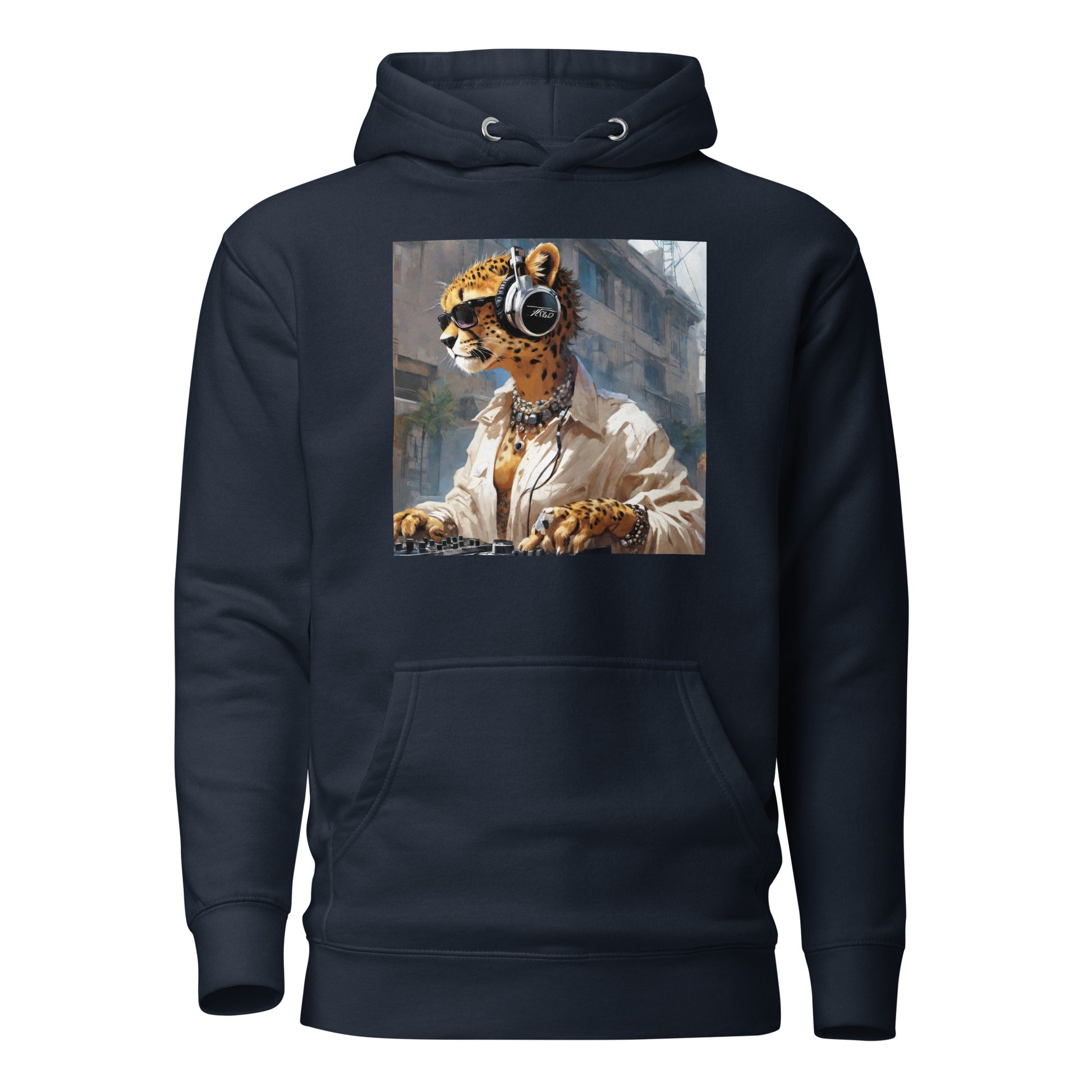 Leopard DJing Men's Graphic Hoodie Navy Blazer