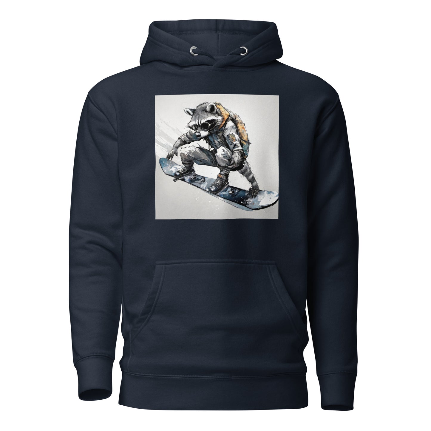 Raccoon Snowboarder Men's Winter Hoodie Navy Blazer