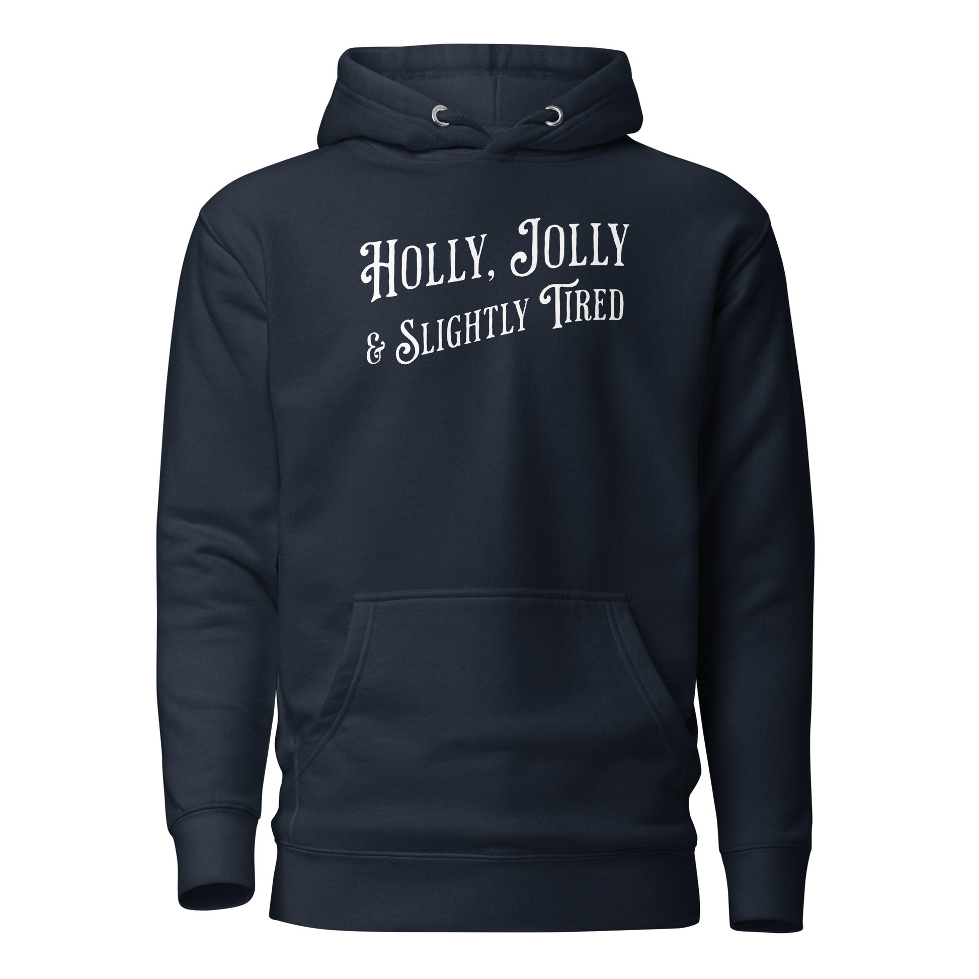 Holly, Jolly & Slightly Tired Men's Christmas Hoodie Navy Blazer