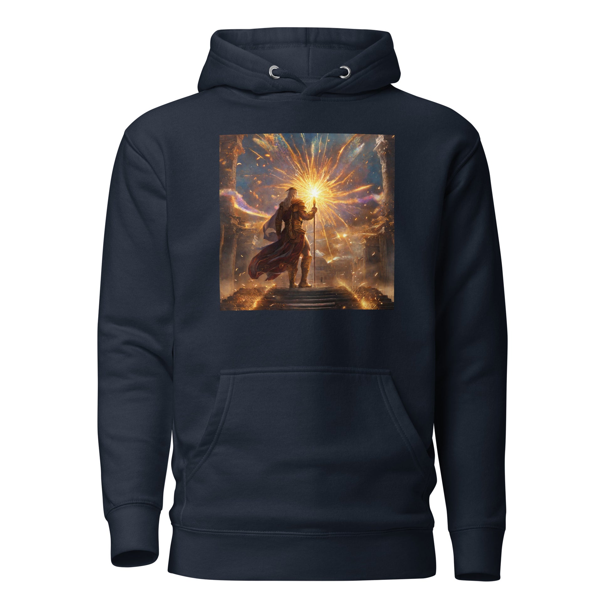 Zeus Creating Fireworks Men's 4th of July Hoodie Navy Blazer