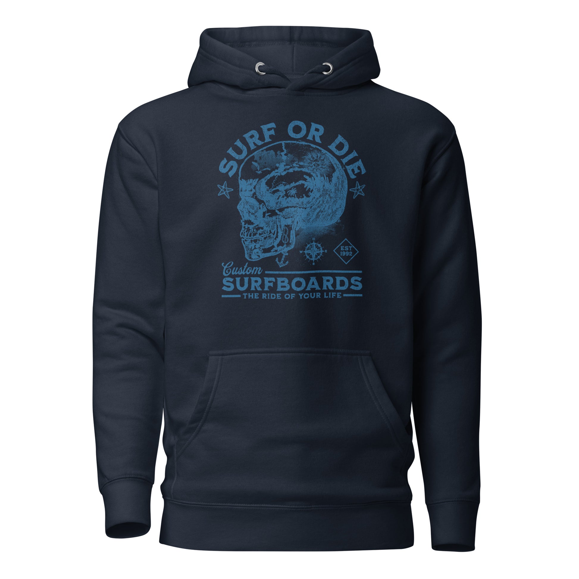 Surf or Die Surfboards Summer Hoodie for Men Navy Blazer