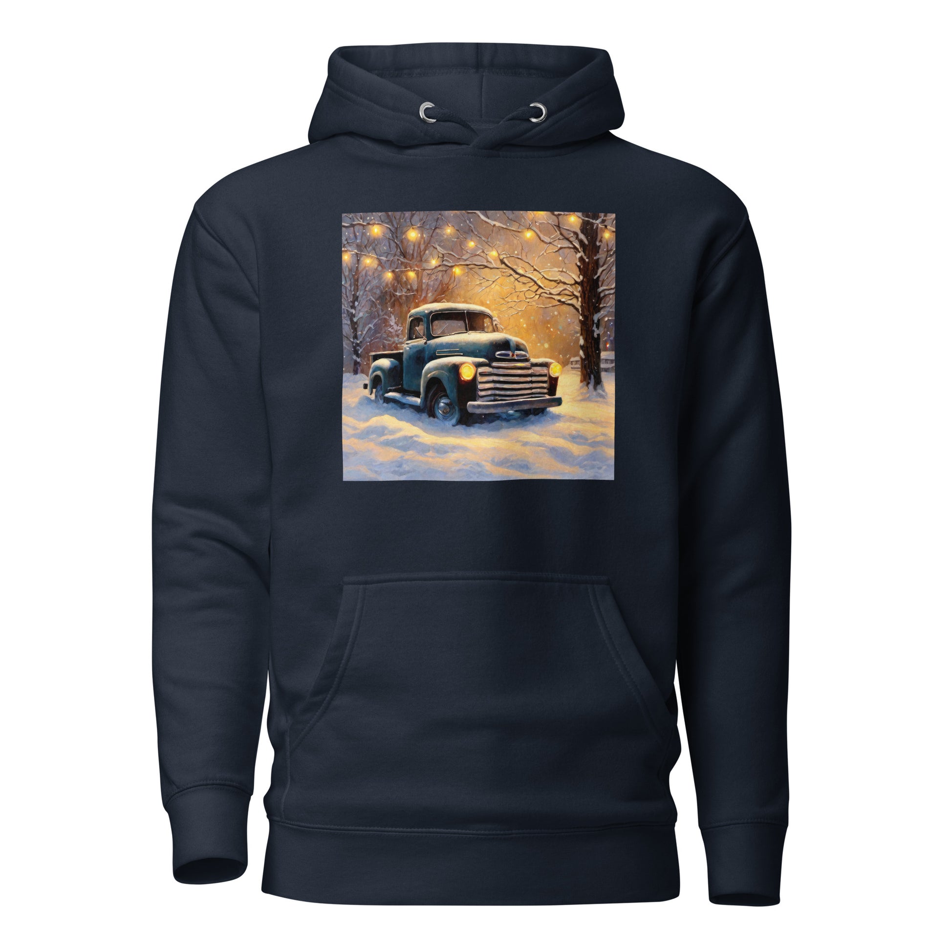 Old Pickup Truck in Winter Scene Christmas Men's Hoodie Navy Blazer