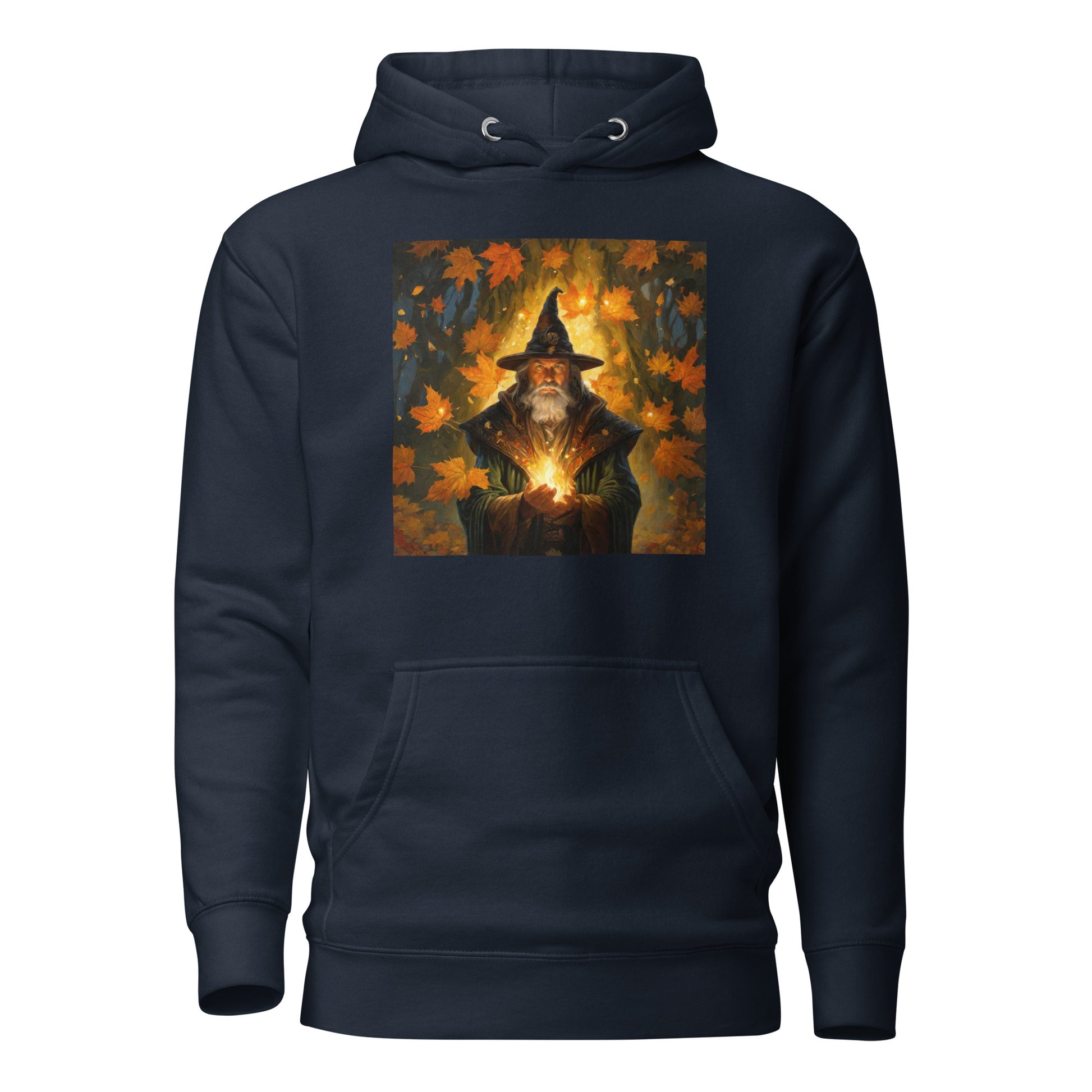 Autumn Wizard Making Fall Leaves Men's Graphic Hoodie Navy Blazer