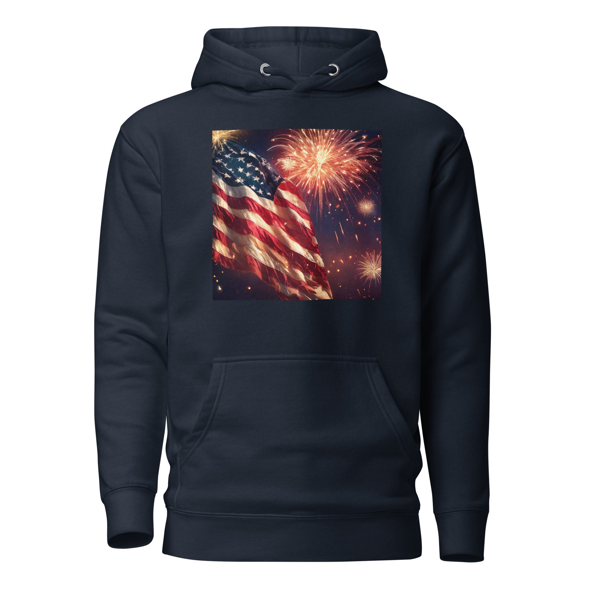 4th of July Fireworks and American Flag Hoodie Navy Blazer