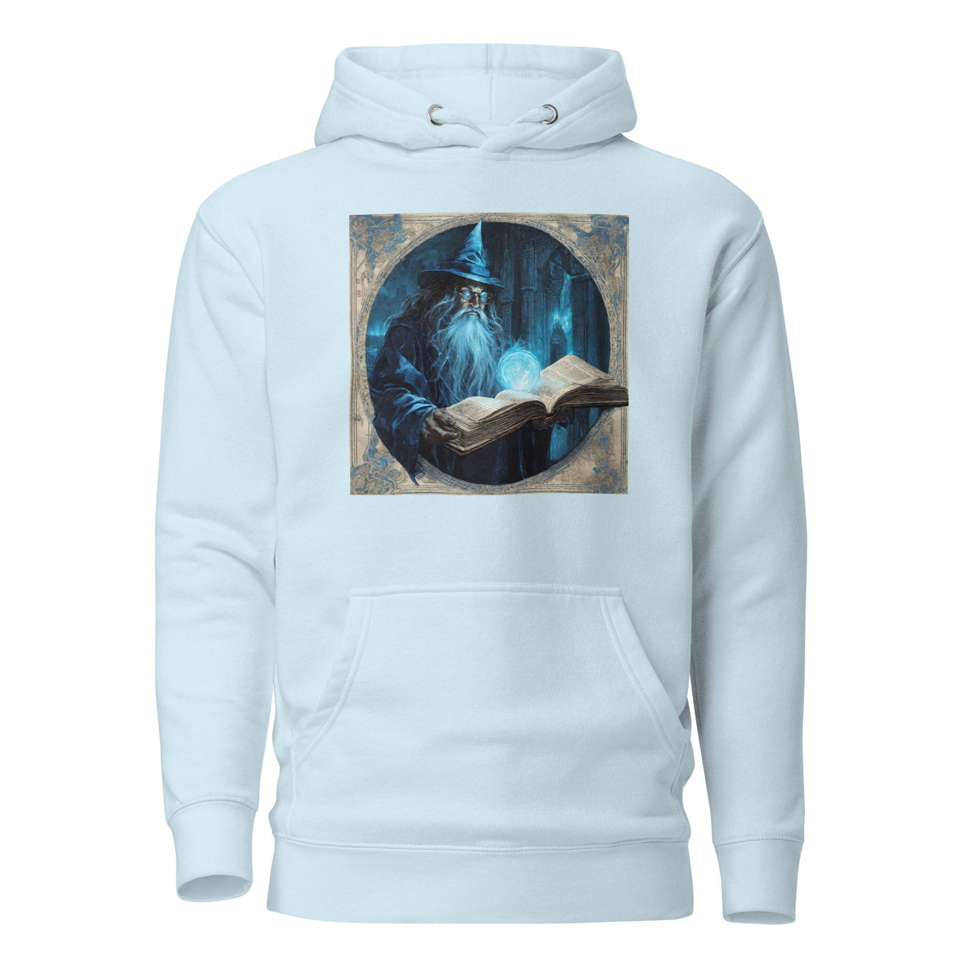 Wizard with Spell Book Men's Hoodie Sky Blue