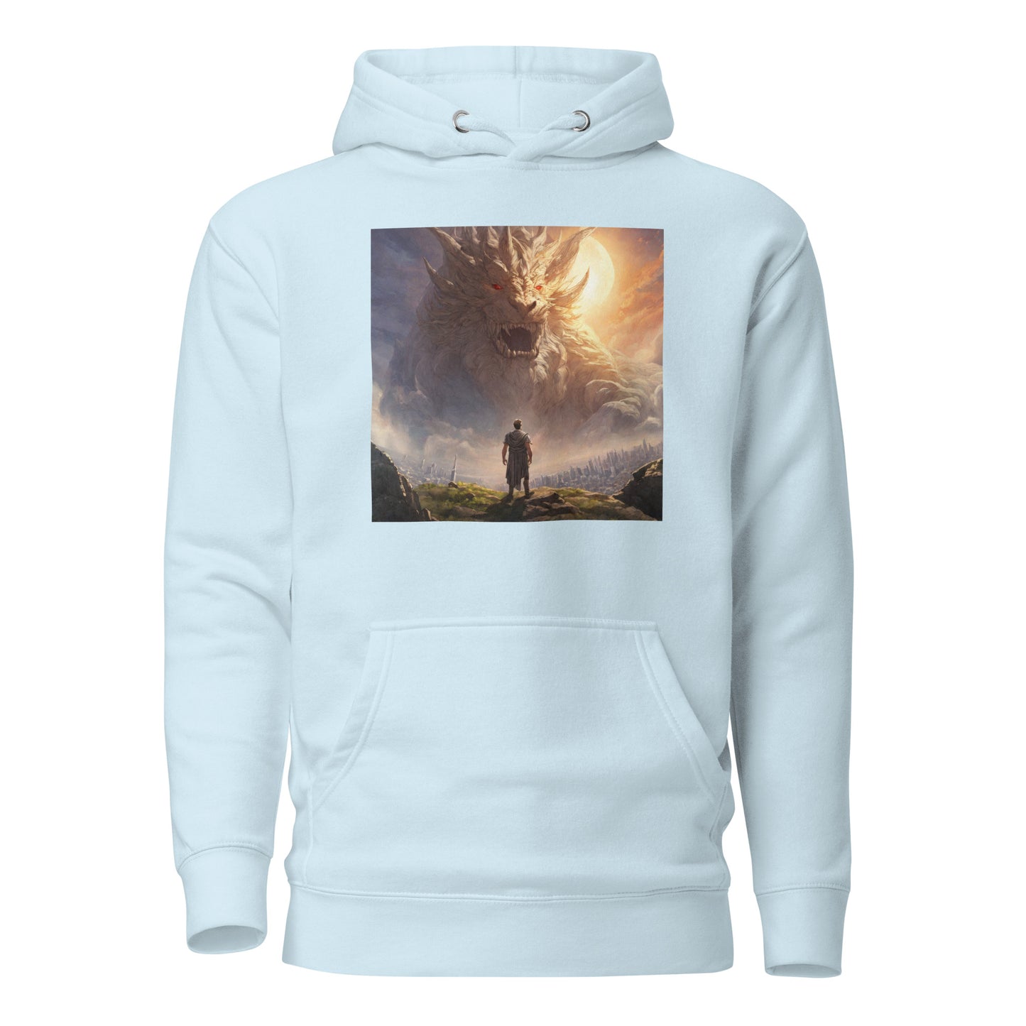 Small Warrior Facing a Giant Beast Men's Hoodie Sky Blue