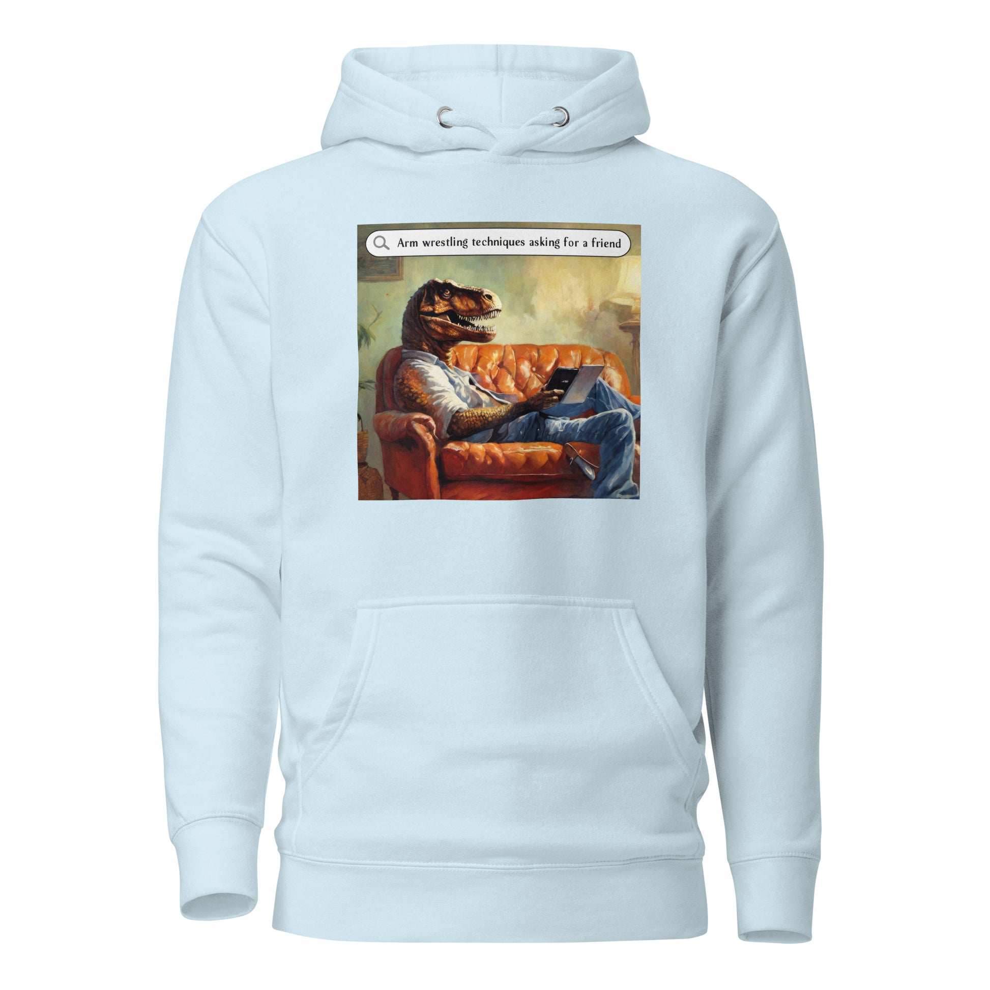 T-Rex Arm Wrestling Technique Men's Funny Hoodie Sky Blue