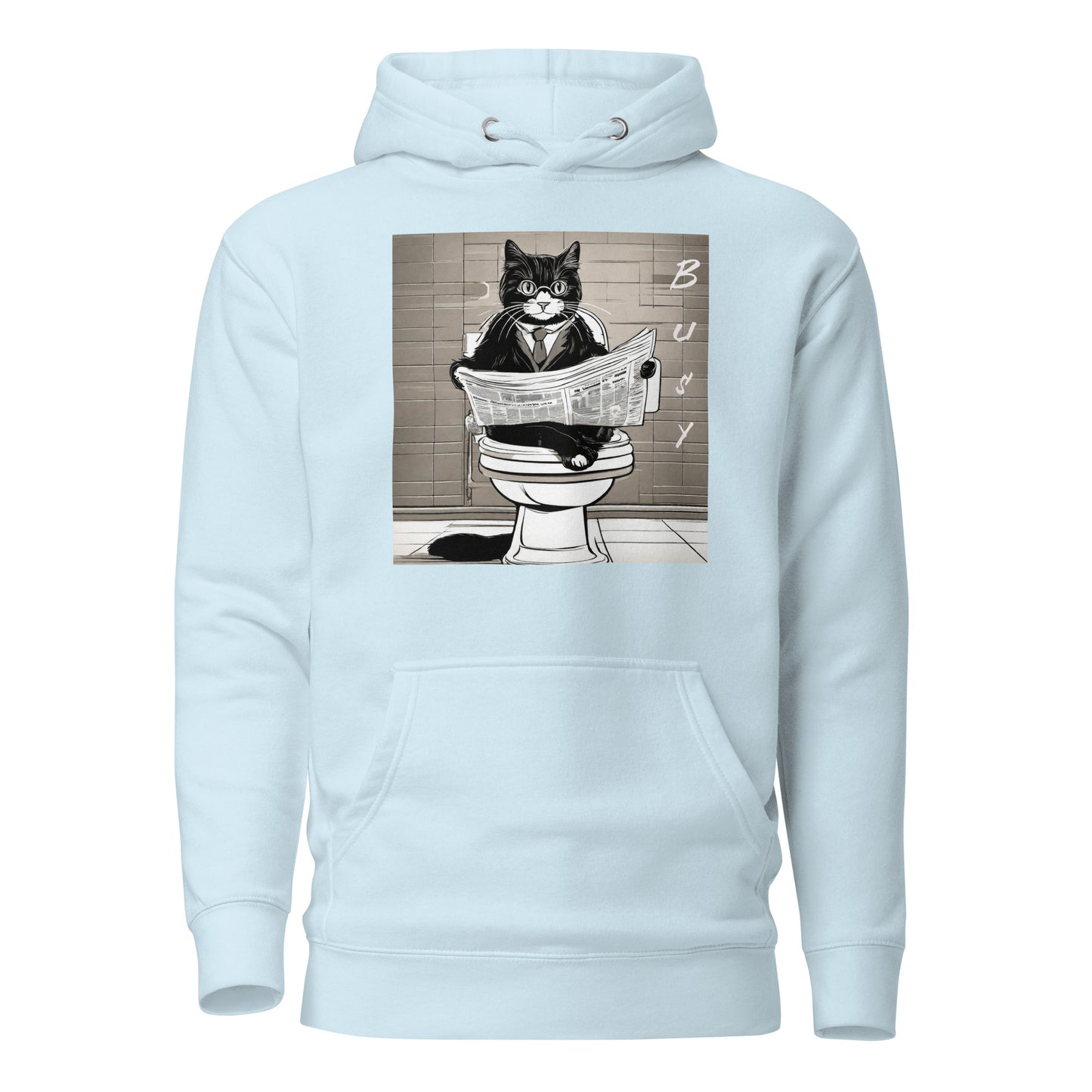 Busy Cat Men's Funny Hoodie Sky Blue