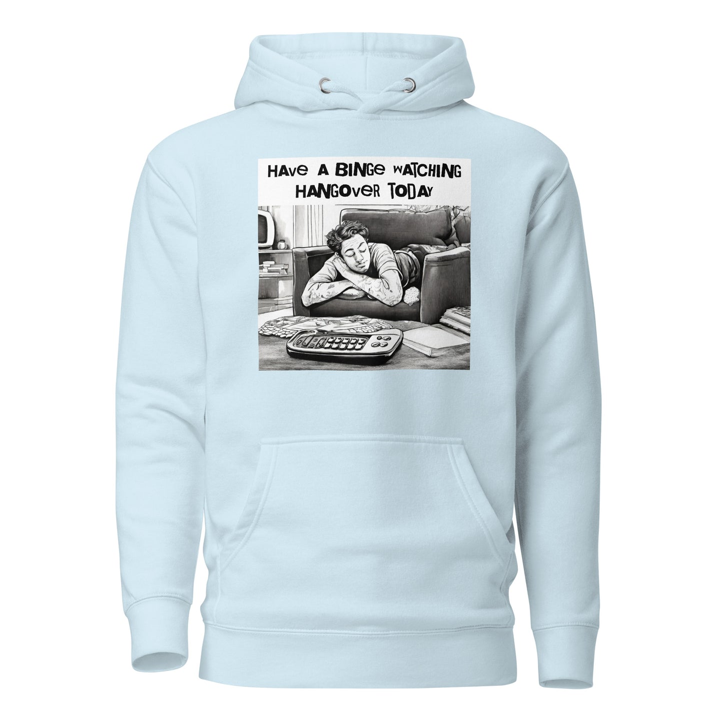 Binge Watching Hangover Men's Funny Hoodie Sky Blue