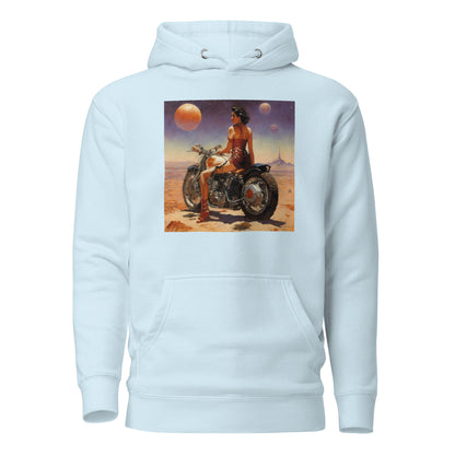 Biker Babe in Space Men's Sci-Fi Hoodie Sky Blue