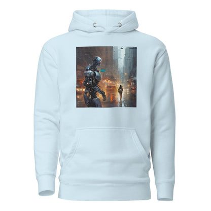 Cyborg in the City Men's Sci-Fi Hoodie Sky Blue