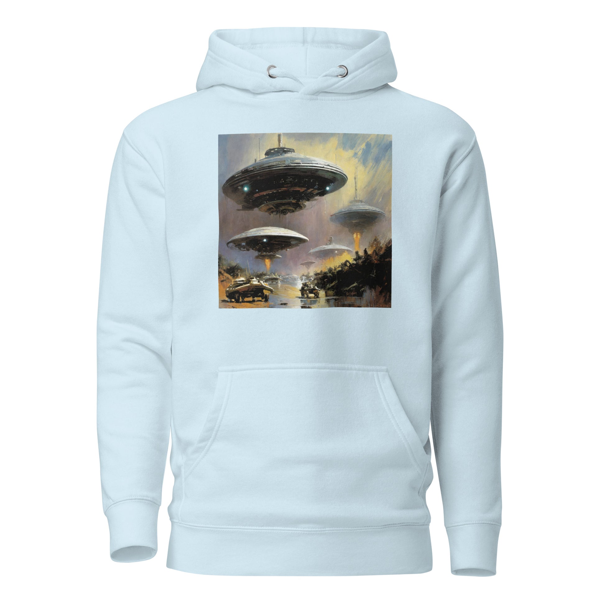 Alien Invasion Men's Graphic Pullover Sweatshirt Hoodie Sky Blue