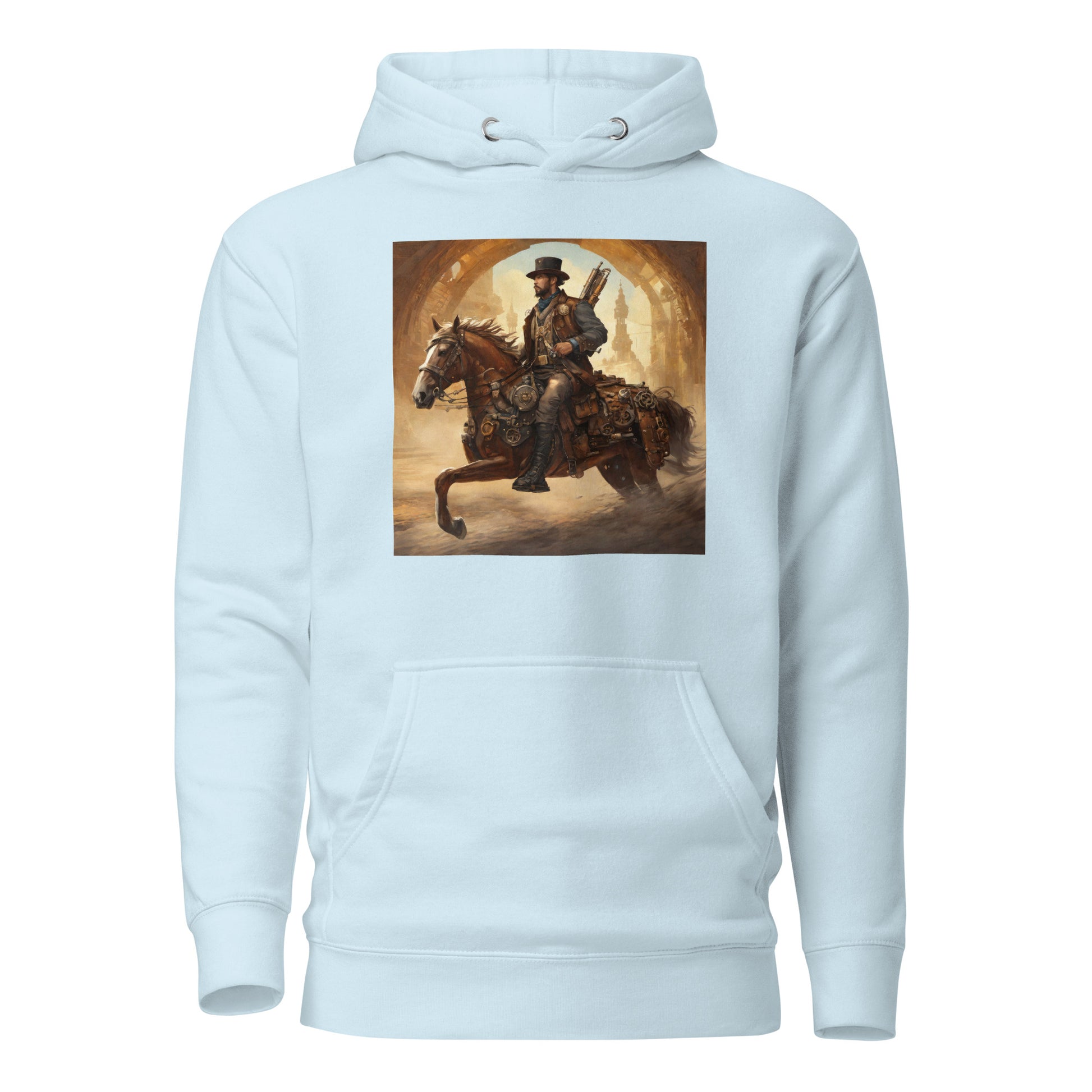 Geared Up Gunslinger Men's Steampunk Hoodie Sky Blue