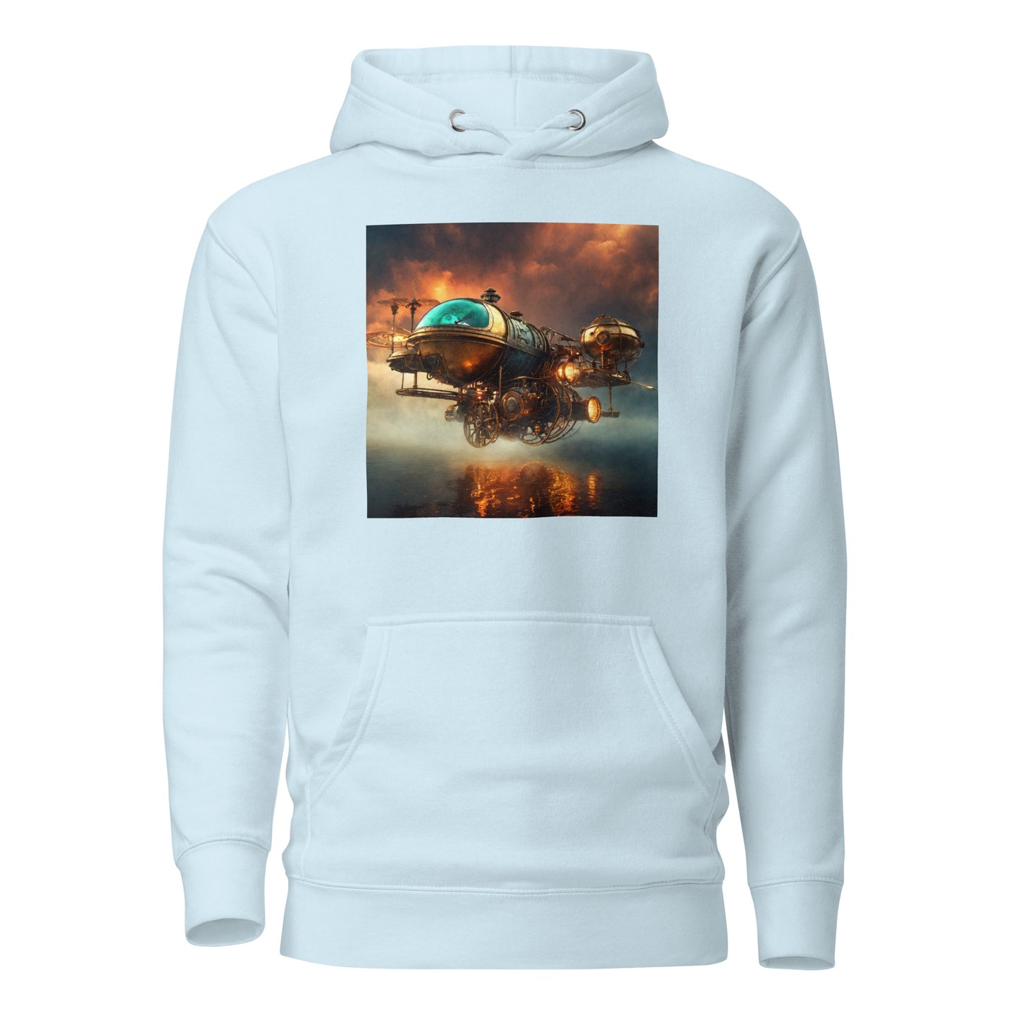 Majestic Sunset Airship Men's Steampunk Hoodie Sky Blue