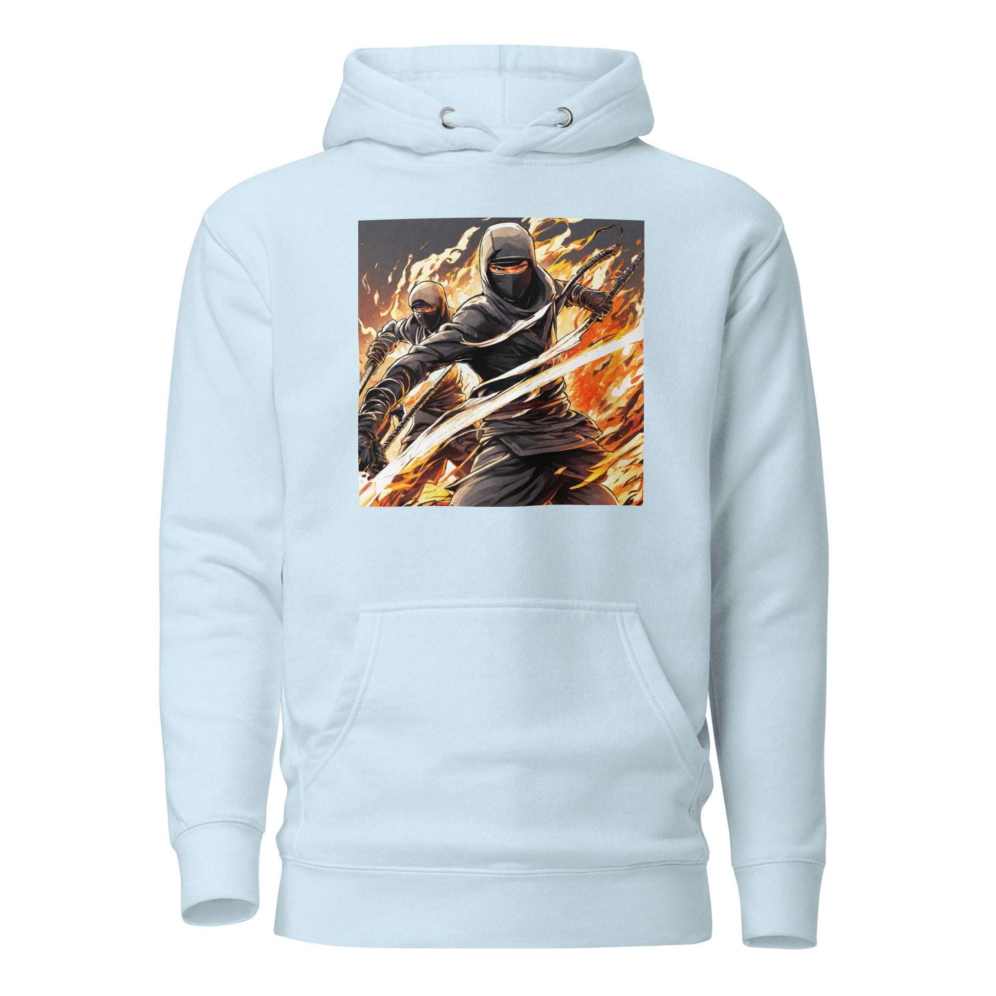 Flame-Wielding Assassin Men's Anime Hoodie Sky Blue