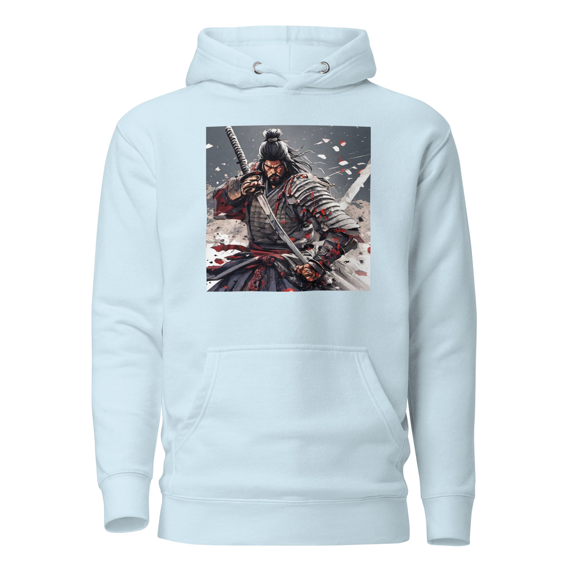 Fierce Samurai Men's Anime Hoodie Sky Blue