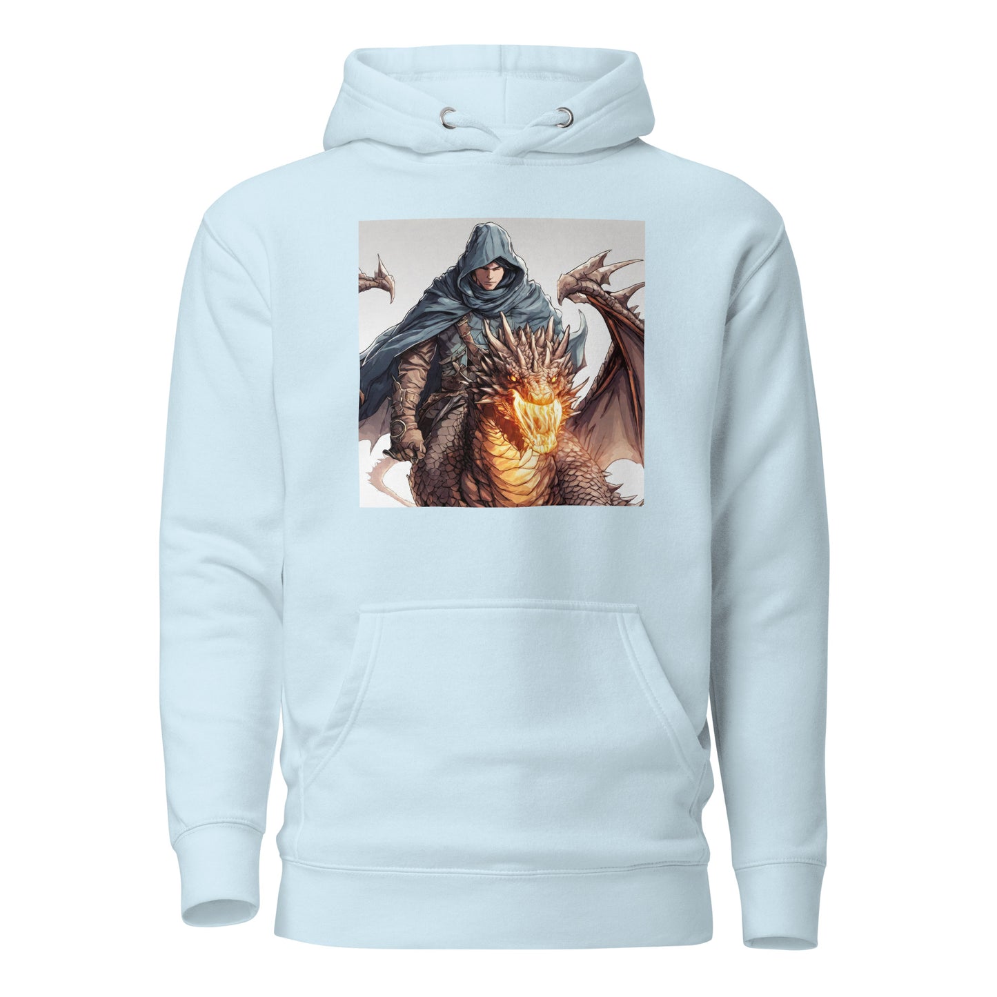 Hooded Knight, Fiery Dragon Men's Anime Hoodie Sky Blue