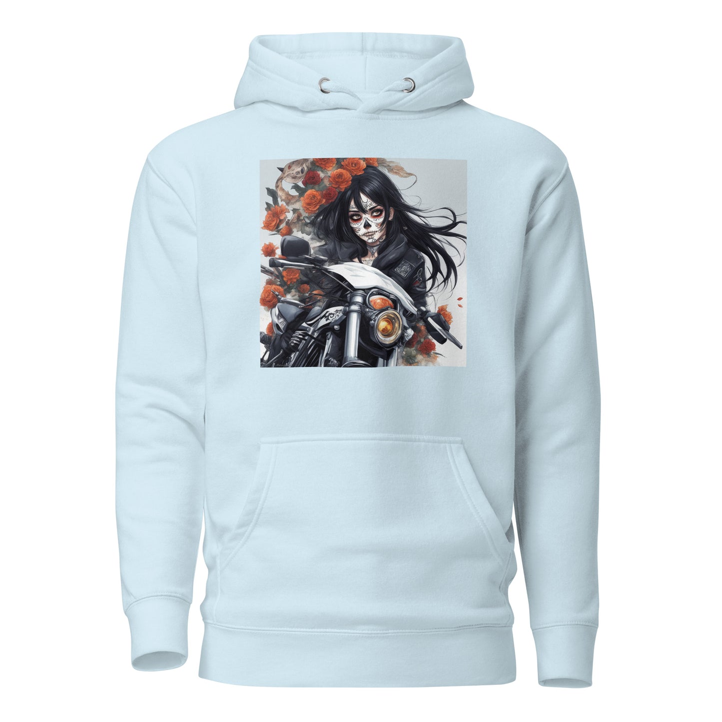 Day of the Dead Biker Close Up Men's Anime Hoodie Sky Blue